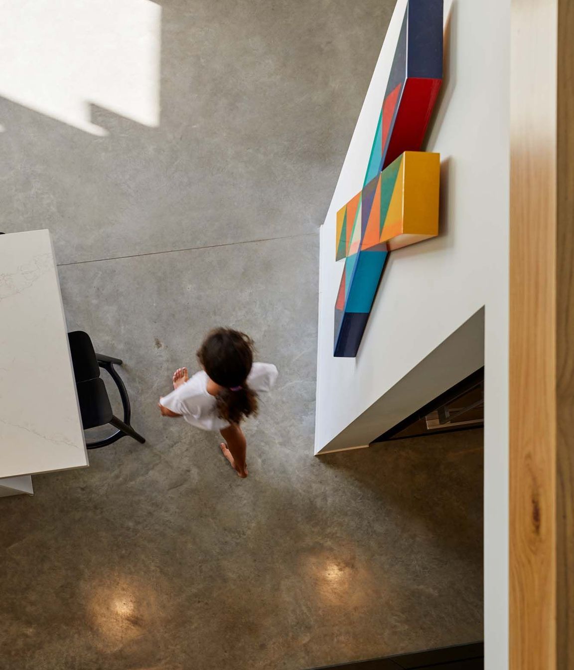 The view from above into the kitchen.