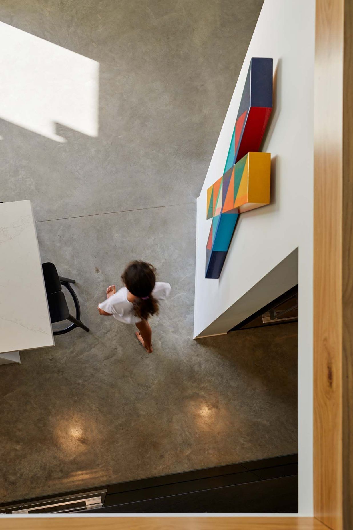 The view from above into the kitchen.