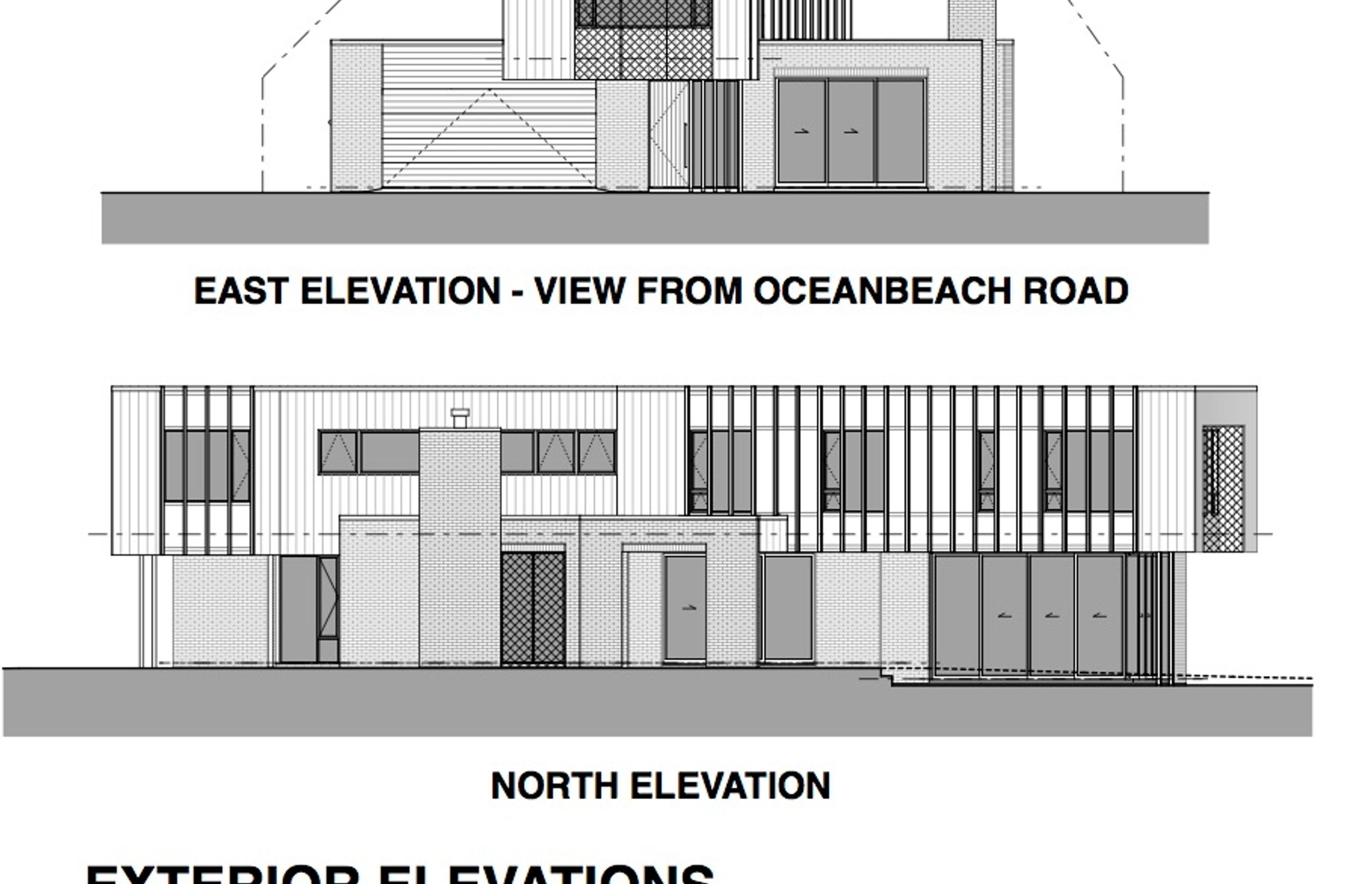 The east (street front) and north-facing elevations by Architecture Bureau.