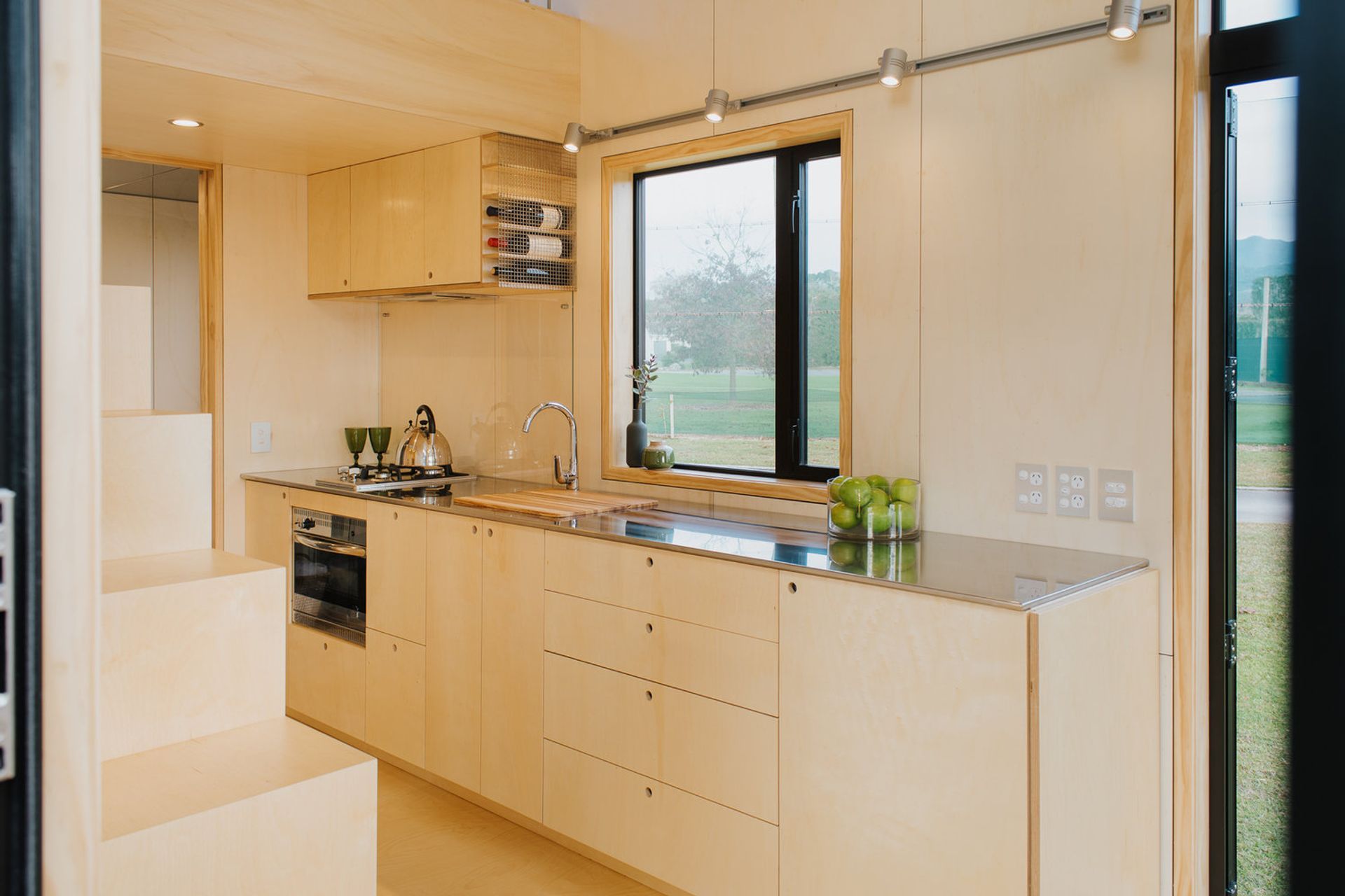 The generous kitchen (for a tiny house) gives the owner plenty of space to enjoy baking. Photography supplied by Build Tiny.