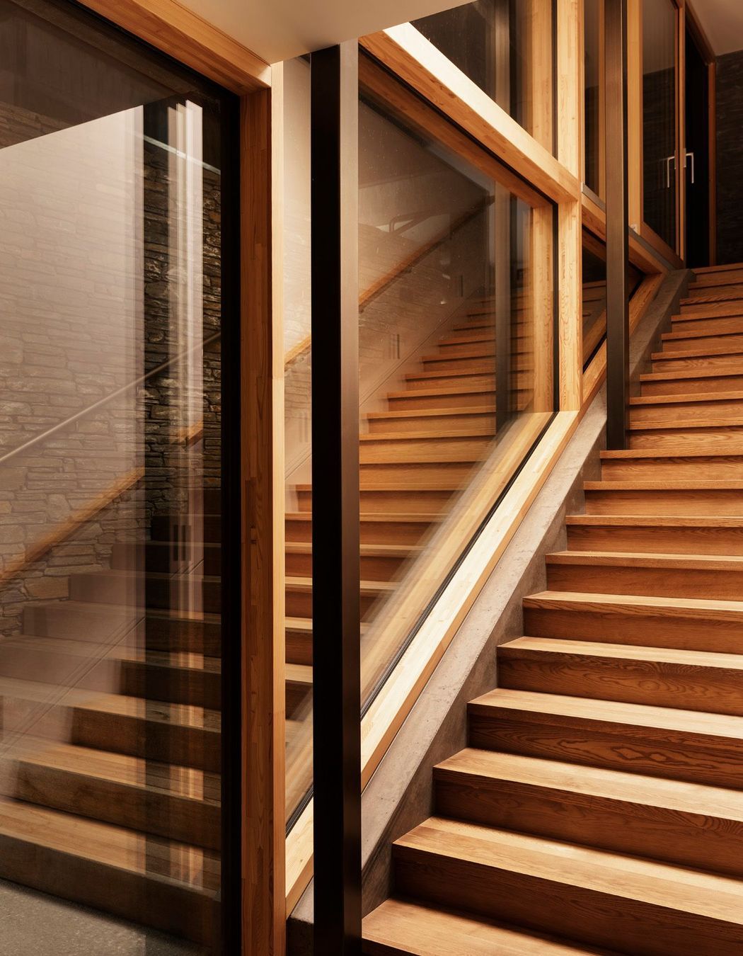 The oak staircase to the master suite.