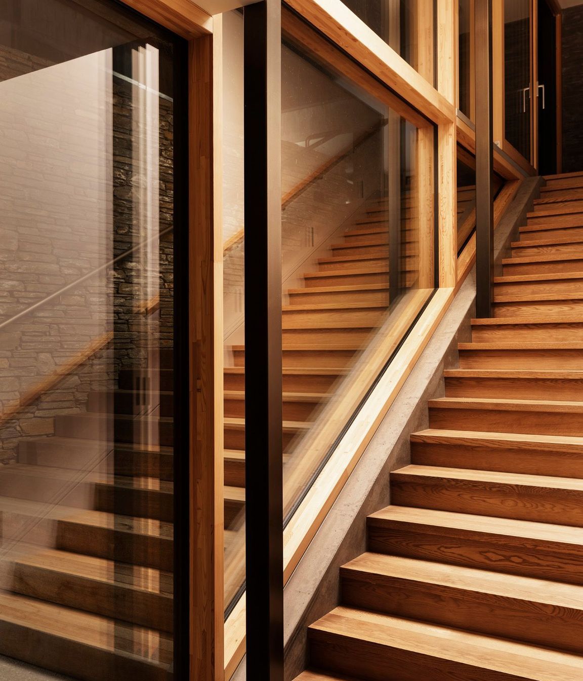The oak staircase to the master suite.