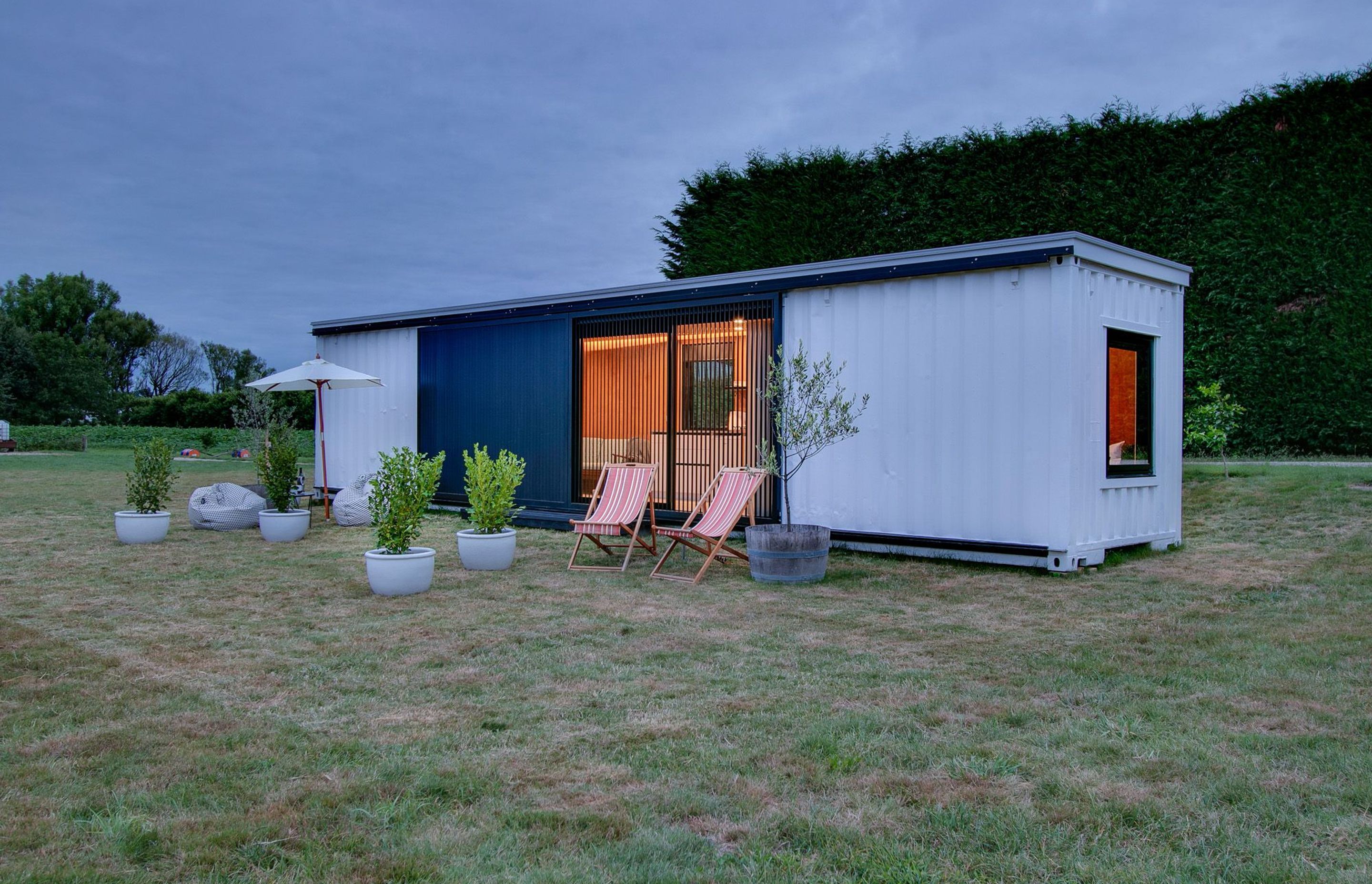 One end of the container has a large window inserted to bring light into the bedroom.