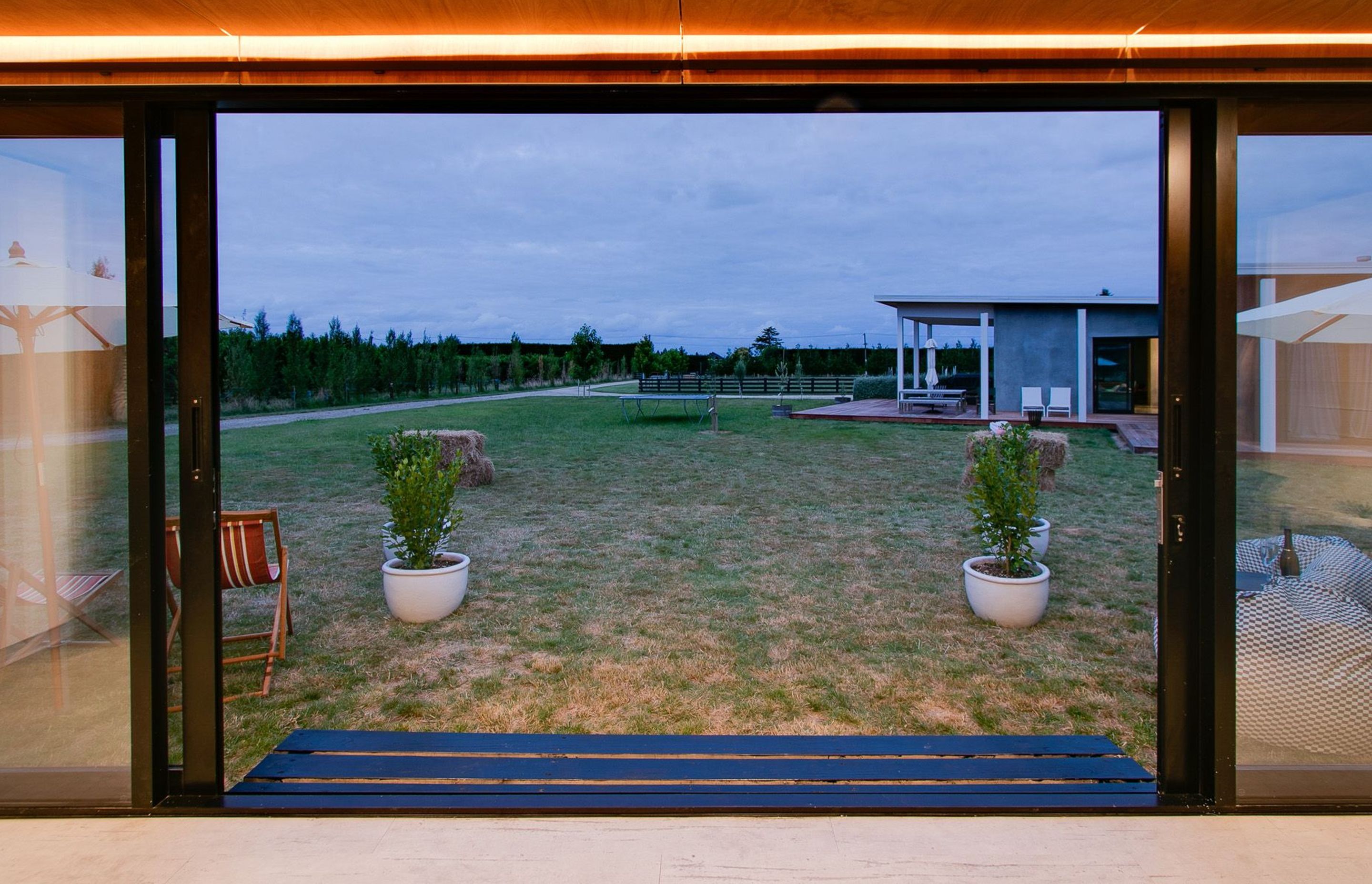 The view out the fron sliding barn doors.