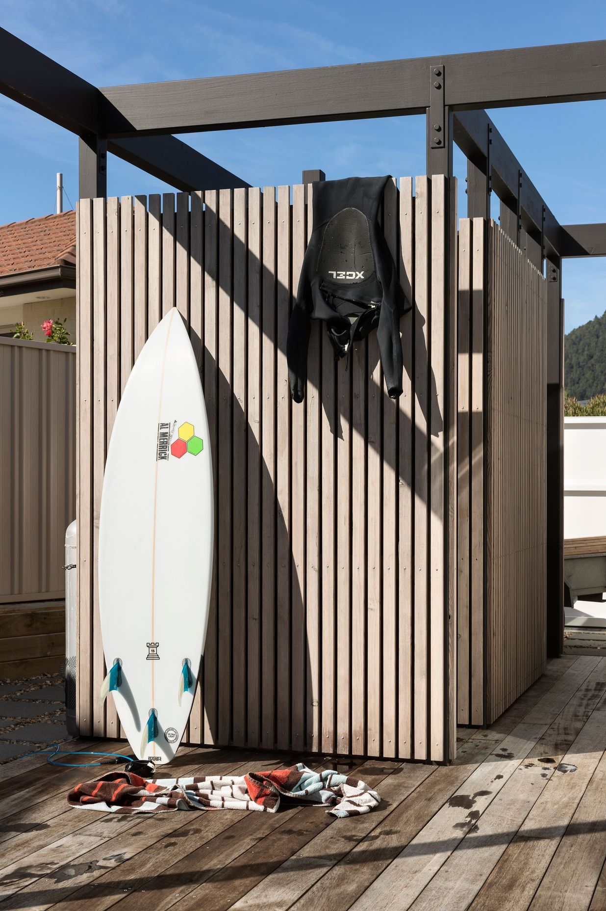 Outdoor showers + filleting station.