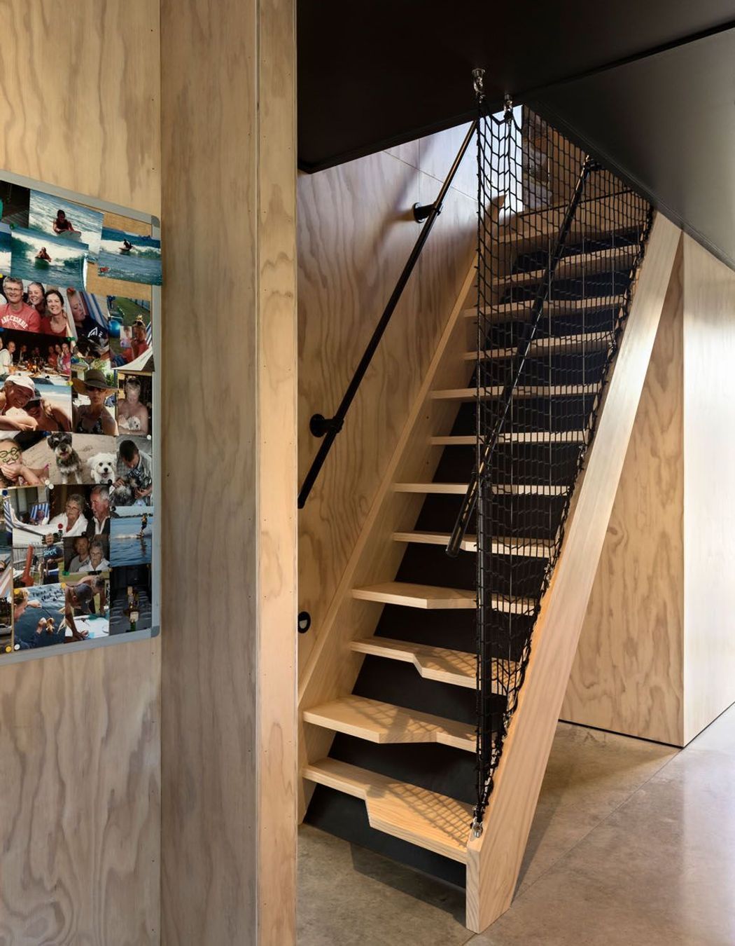 Space-saver stair leads up to the mezzanine.