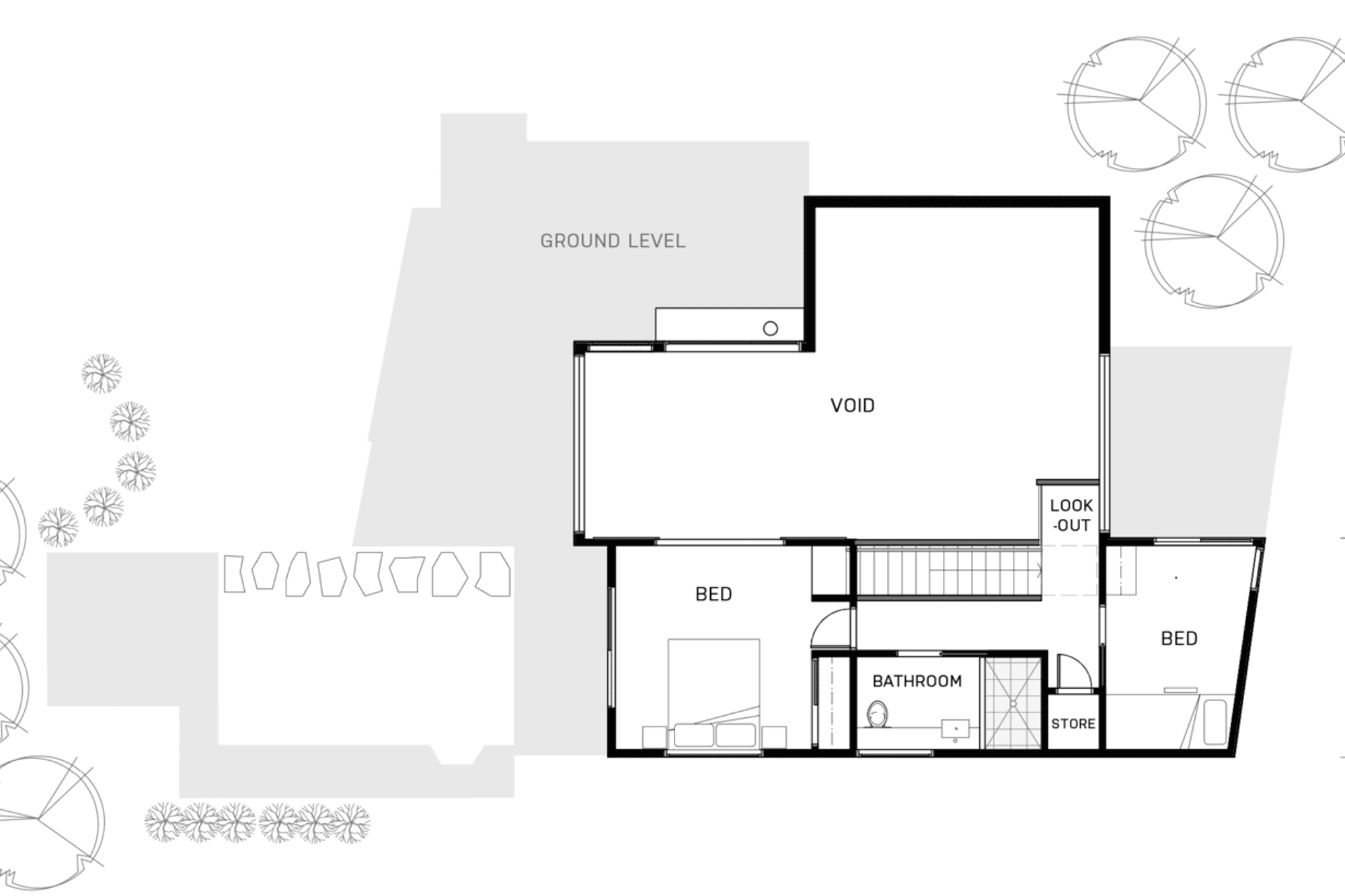 The upper level provides extensive coastal views from the main bedroom, and internal views over the ground level due to the open mezzanine design.