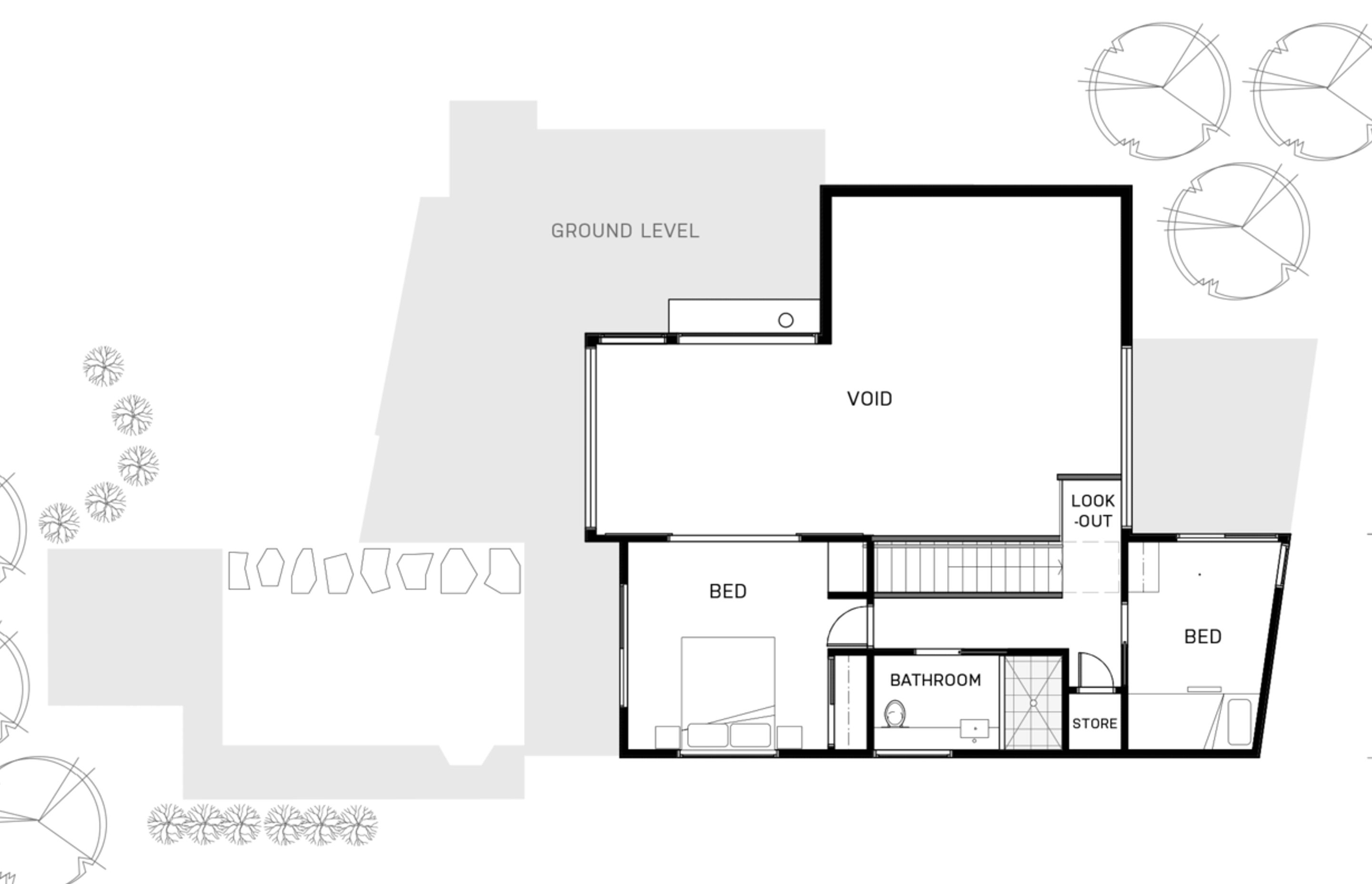 The upper level provides extensive coastal views from the main bedroom, and internal views over the ground level due to the open mezzanine design.