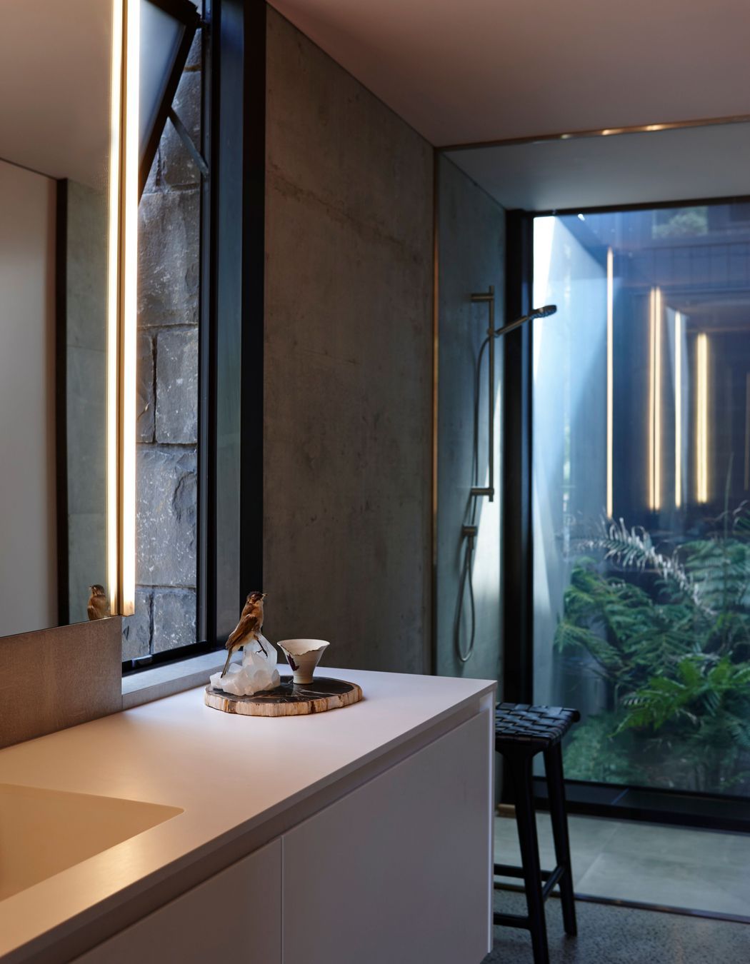 A connecting element that is part fernery and part light well links the private and public spaces within the house.