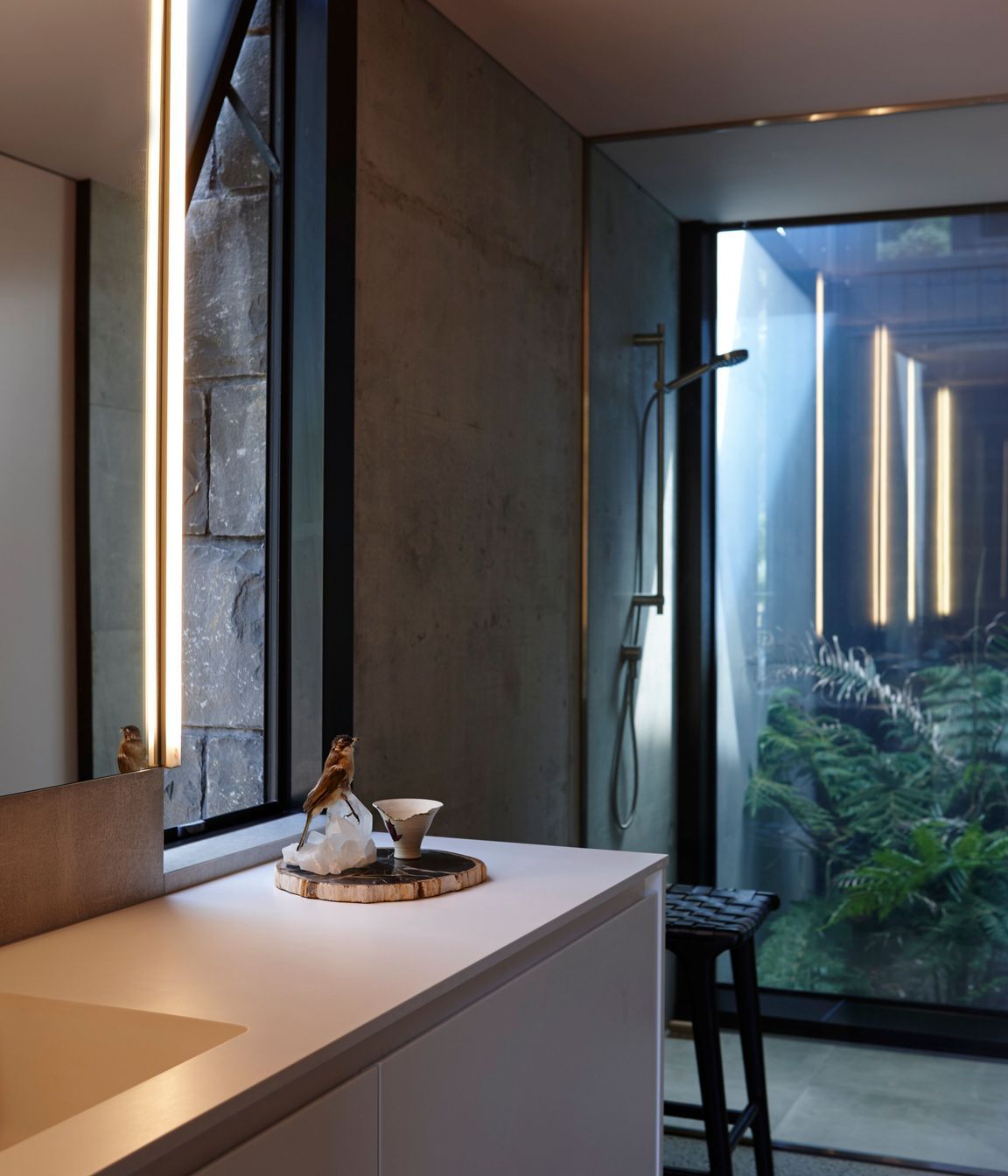 A connecting element that is part fernery and part light well links the private and public spaces within the house.