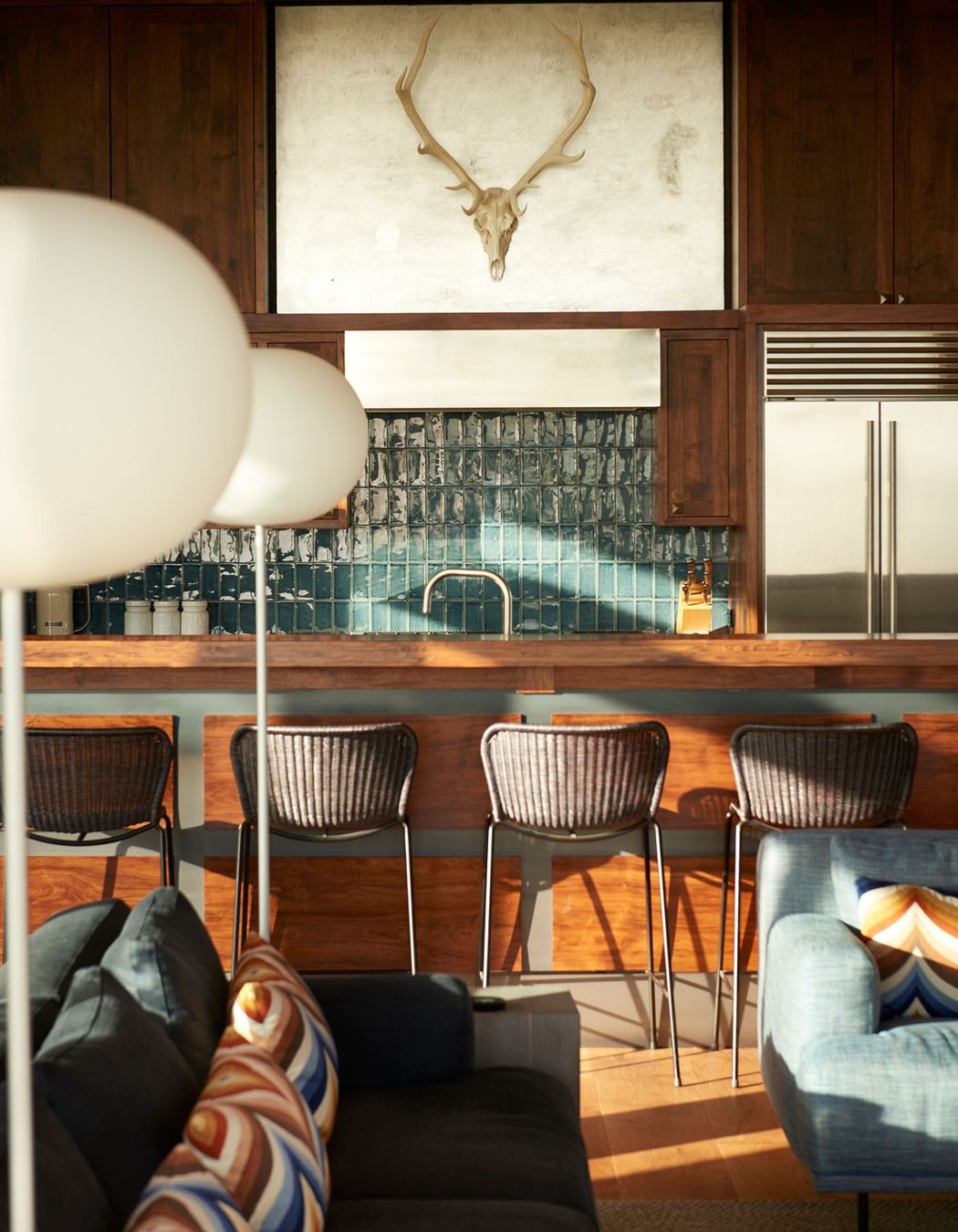 A deerhead was discovered in the shed, now providing a focal point on the kitchen wall.