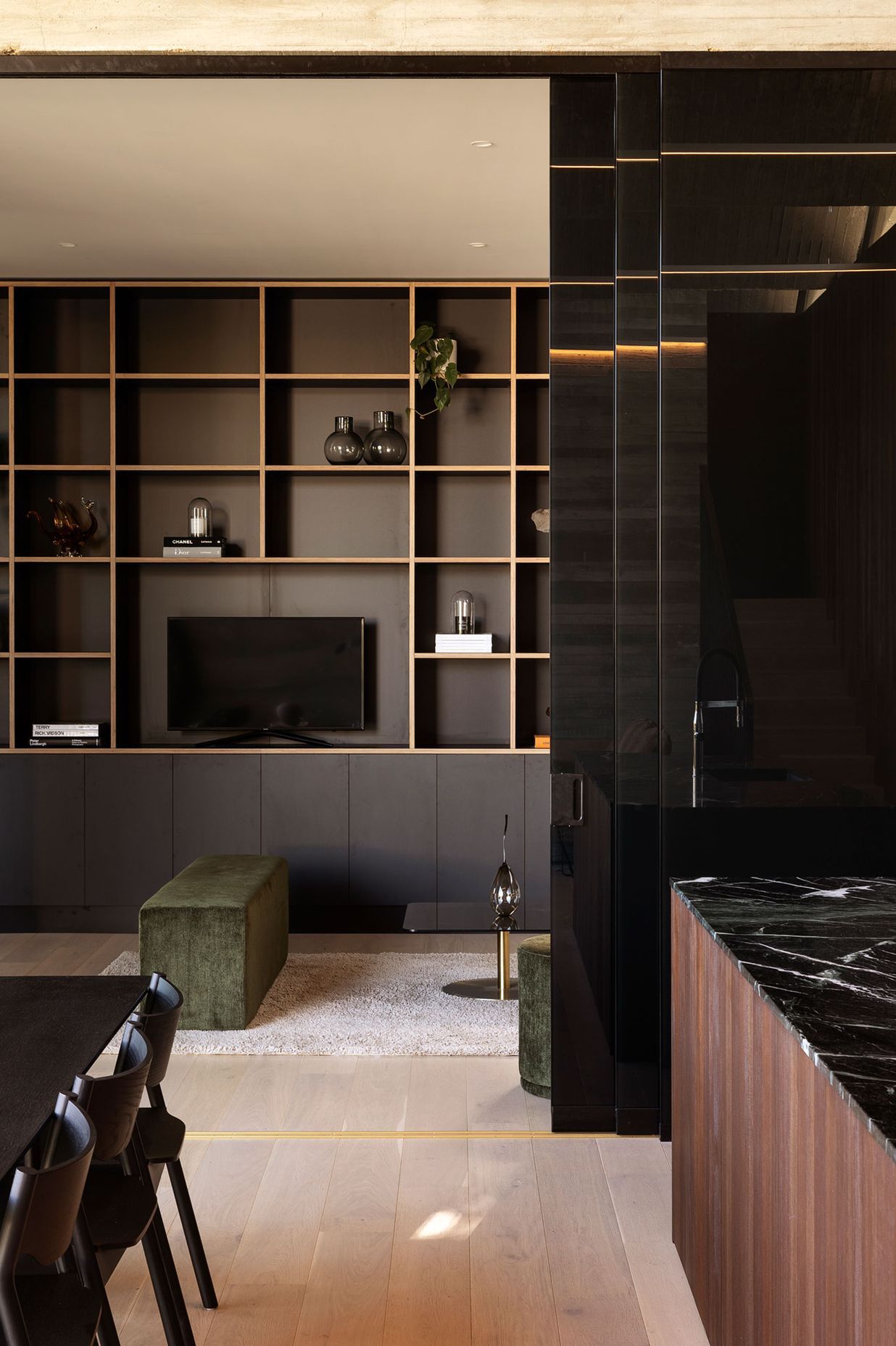 Bespoke built-in cabinetry in the lounge area.