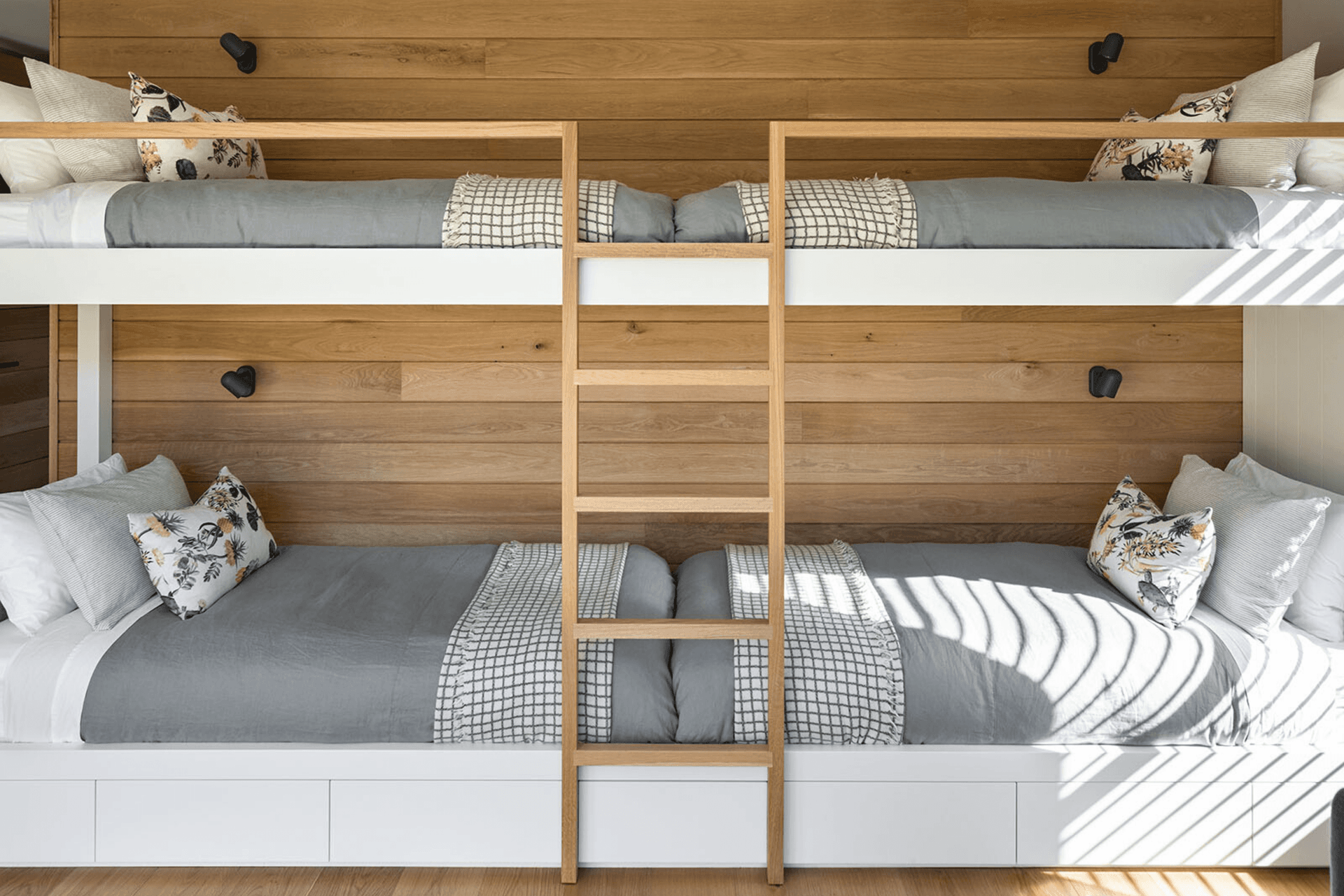 The bunkroom for the grandkids contains custom bunks and one of the best views in the whole house.