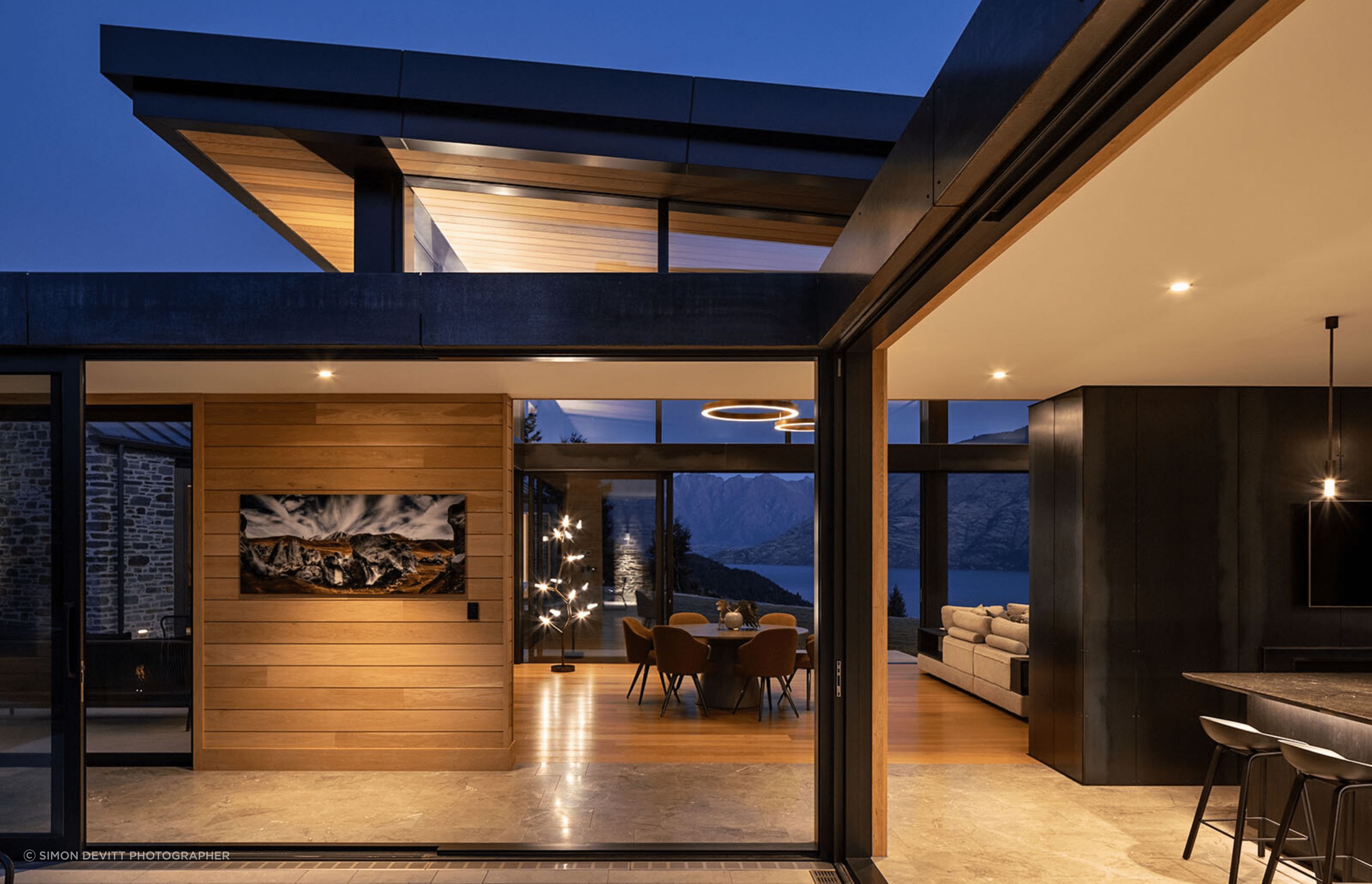 The interior spaces spill out into the various sheltered outdoor courtyards.