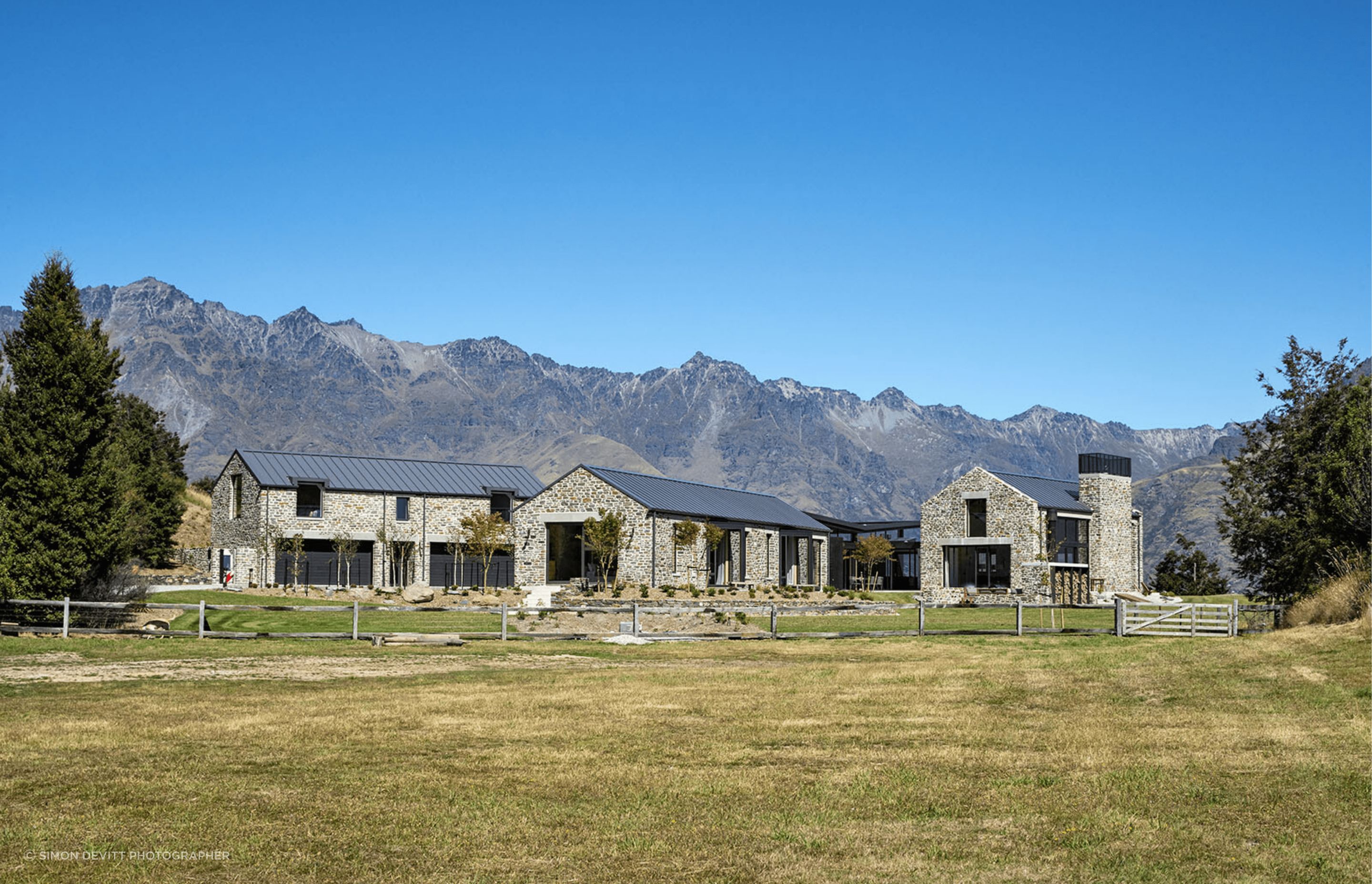The cluster of schist gable-form buildings provided a strong materiality from which to inspire the interior.