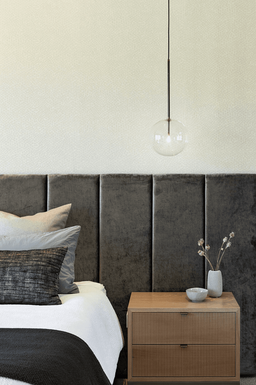 This bespoke head board pairs easily and casually with the custo