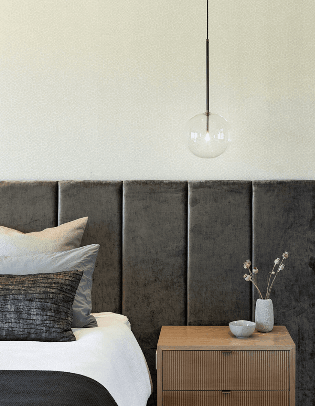 This bespoke head board pairs easily and casually with the custo