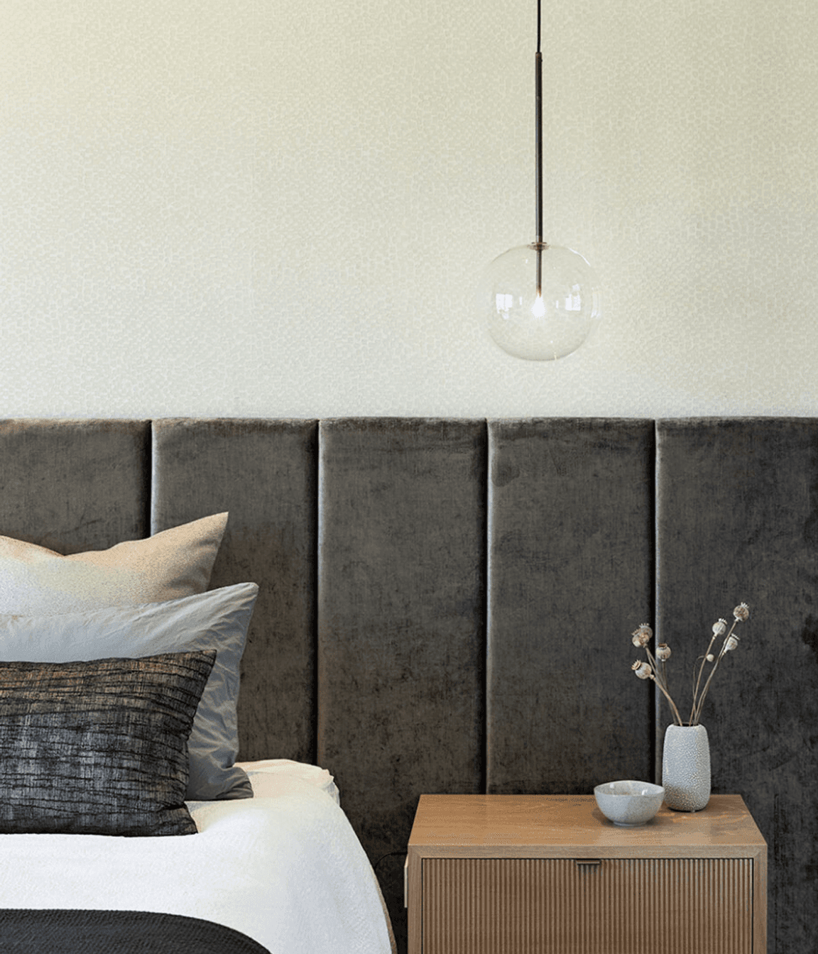 This bespoke head board pairs easily and casually with the custo