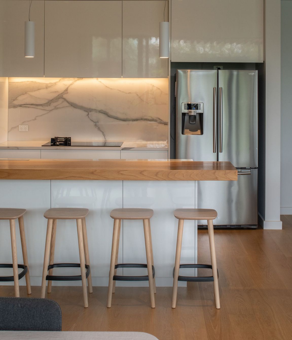 A simple, functional kitchen was designed for family use with timber a key feature. 