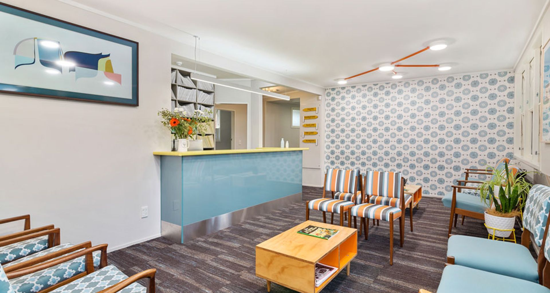 First appearances count, and lets face it, no one actually likes visiting the dentist or orthodontist. Mixing pattern and colours our aim was to create a welcoming atmosphere