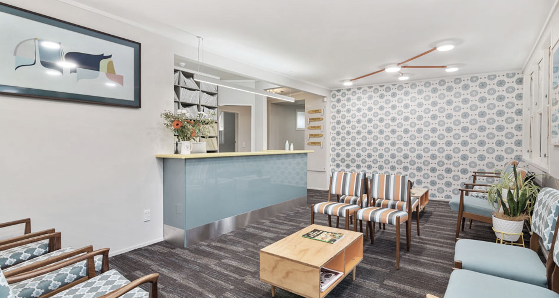 First appearances count, and lets face it, no one actually likes visiting the dentist or orthodontist. Mixing pattern and colours our aim was to create a welcoming atmosphere