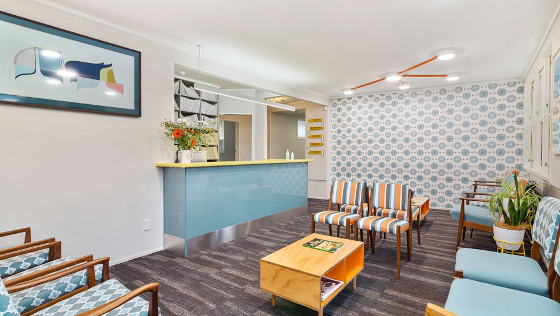 First appearances count, and lets face it, no one actually likes visiting the dentist or orthodontist. Mixing pattern and colours our aim was to create a welcoming atmosphere