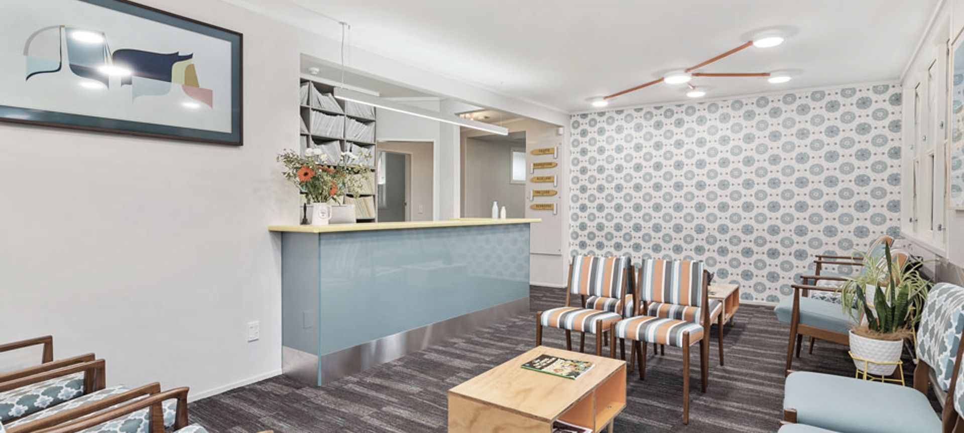 First appearances count, and lets face it, no one actually likes visiting the dentist or orthodontist. Mixing pattern and colours our aim was to create a welcoming atmosphere
