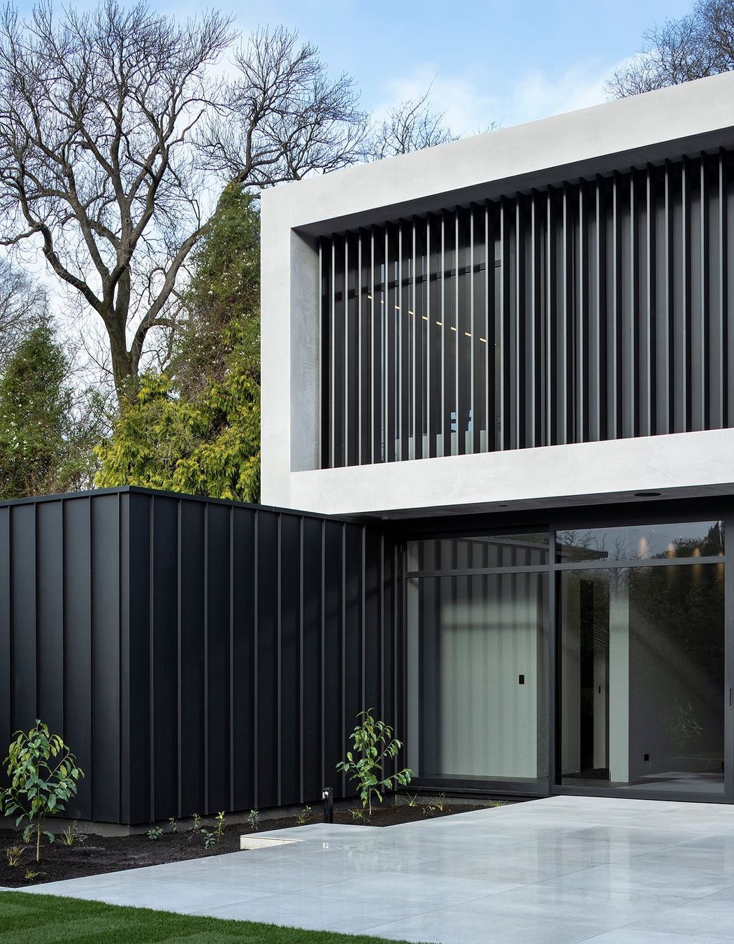 Bold geometric forms reflect the minimalist intent of the design scheme.