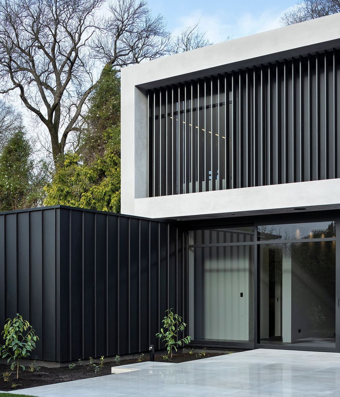Bold geometric forms reflect the minimalist intent of the design scheme.
