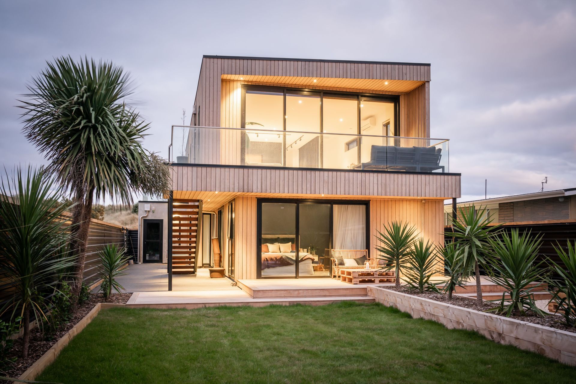 Oriented to the west, the lower outdoor area and upper deck are sheltered from the prevailing winds.