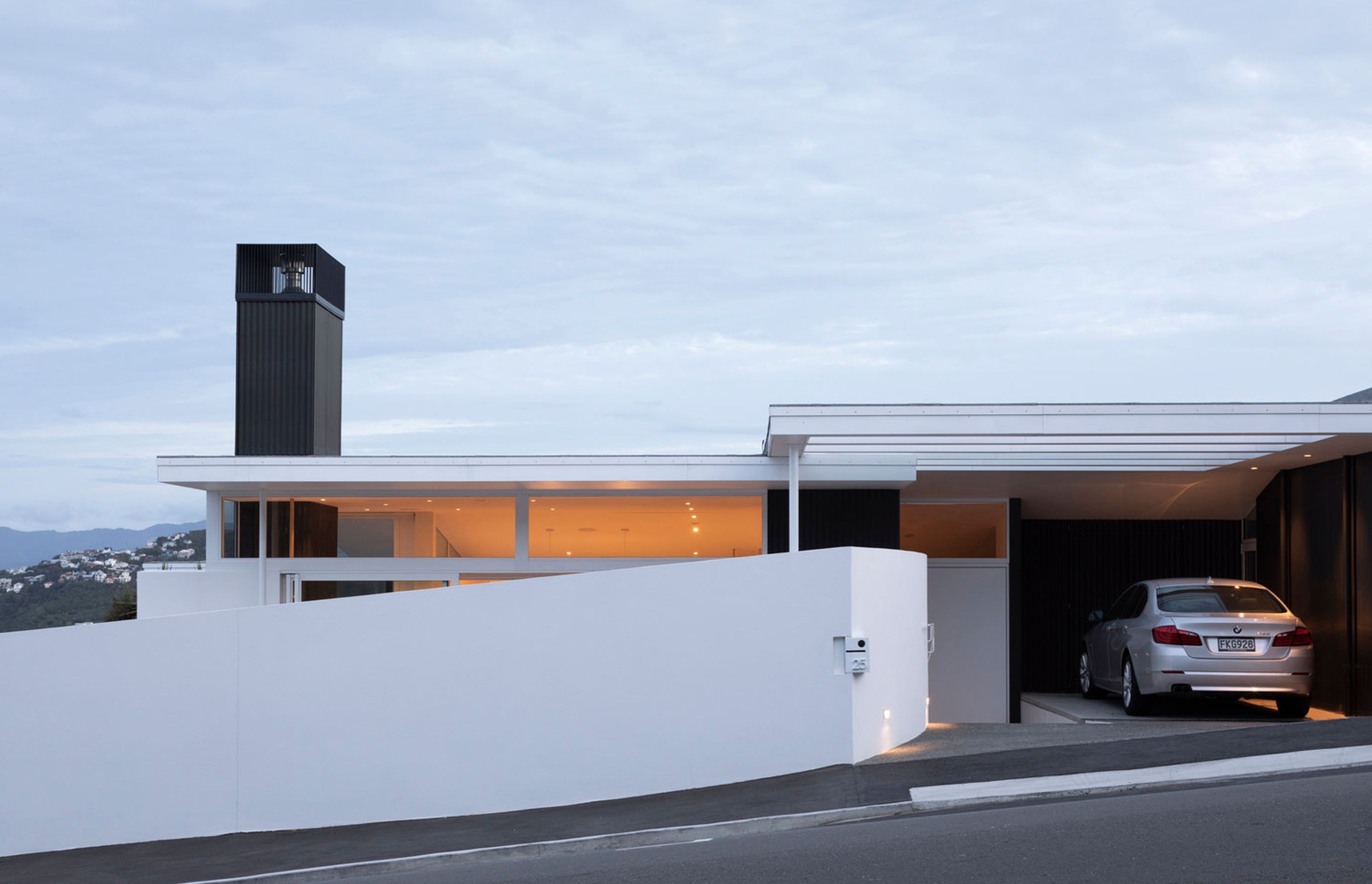 The view of the western elevation from Salamanka Street also takes in Wellington Harbour.