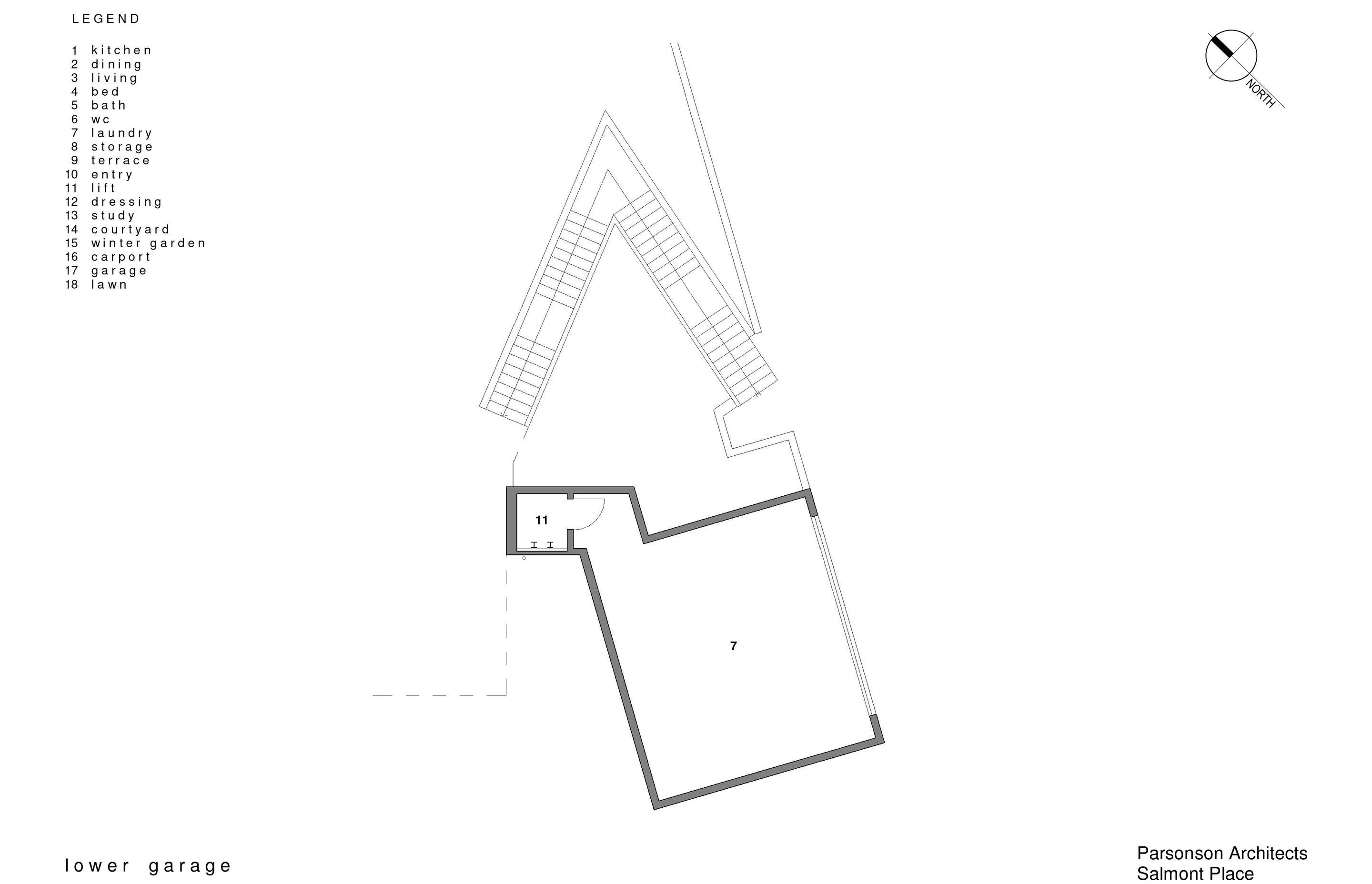 The lower garage plan for the downstairs apartment.