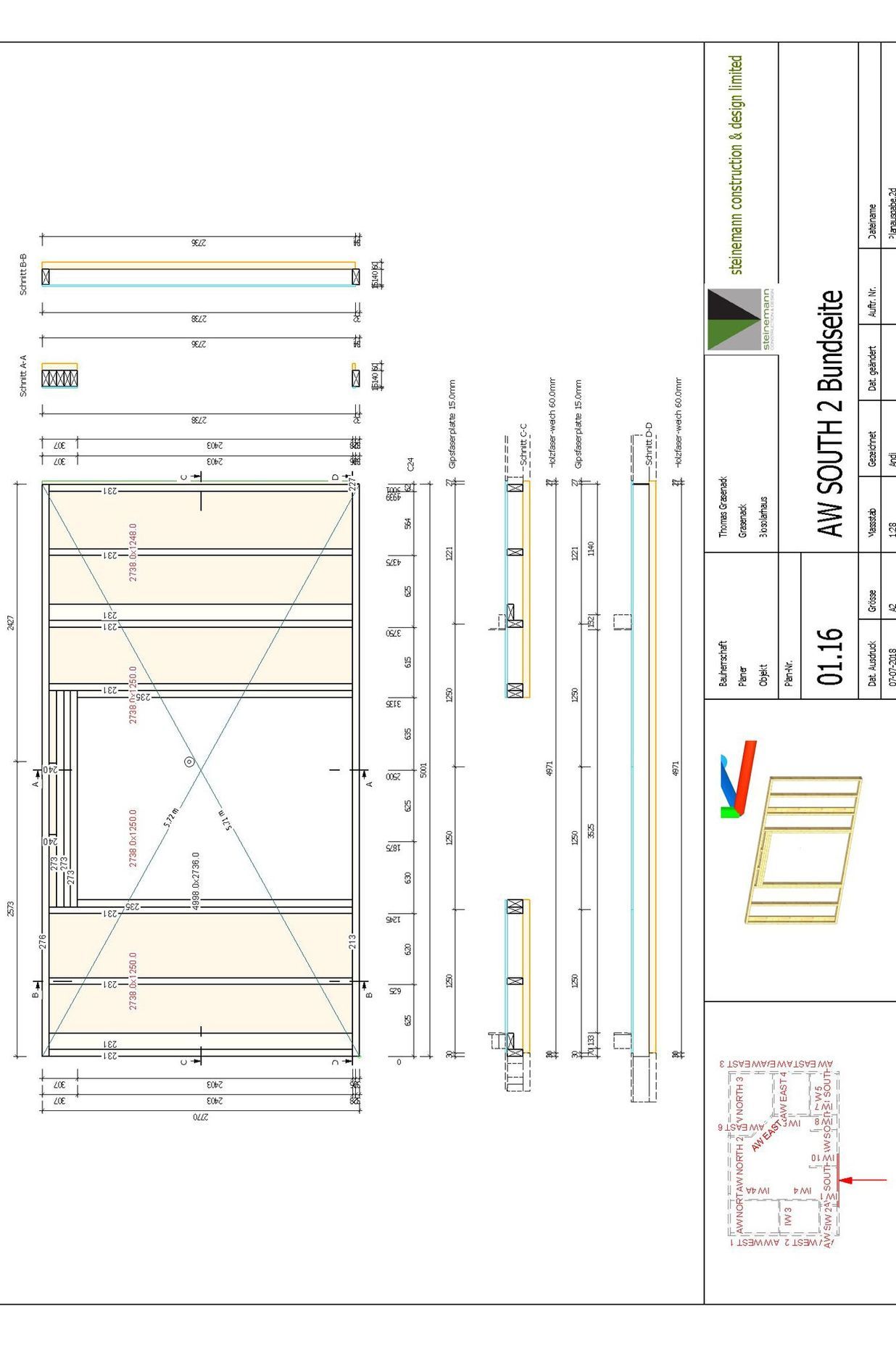 The 3D draft is converted into 2D plans, providing a detailed inventory and comprehensive quantity list for the prefabrication of all the different parts.