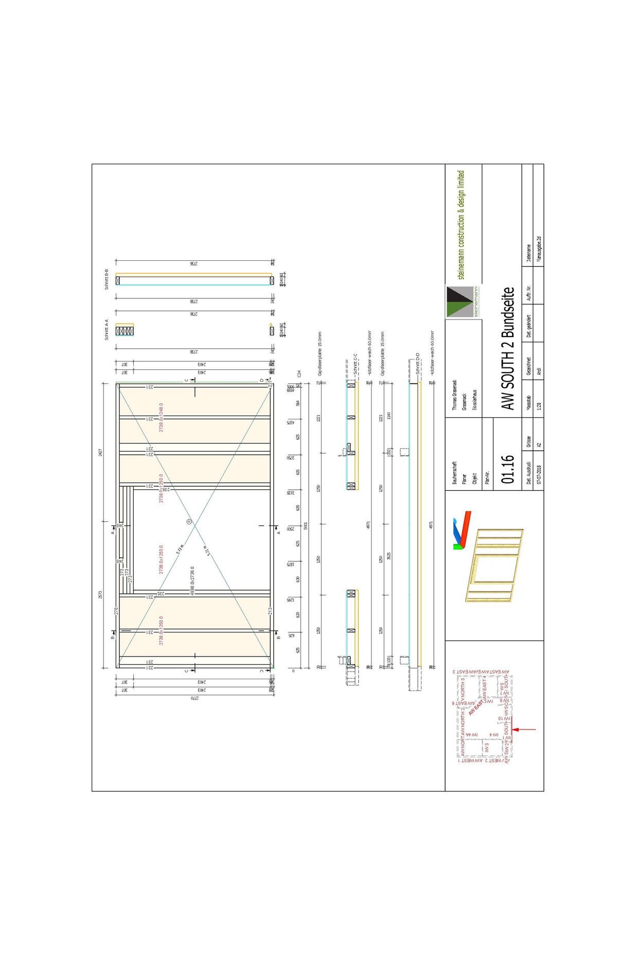 The 3D draft is converted into 2D plans, providing a detailed inventory and comprehensive quantity list for the prefabrication of all the different parts.