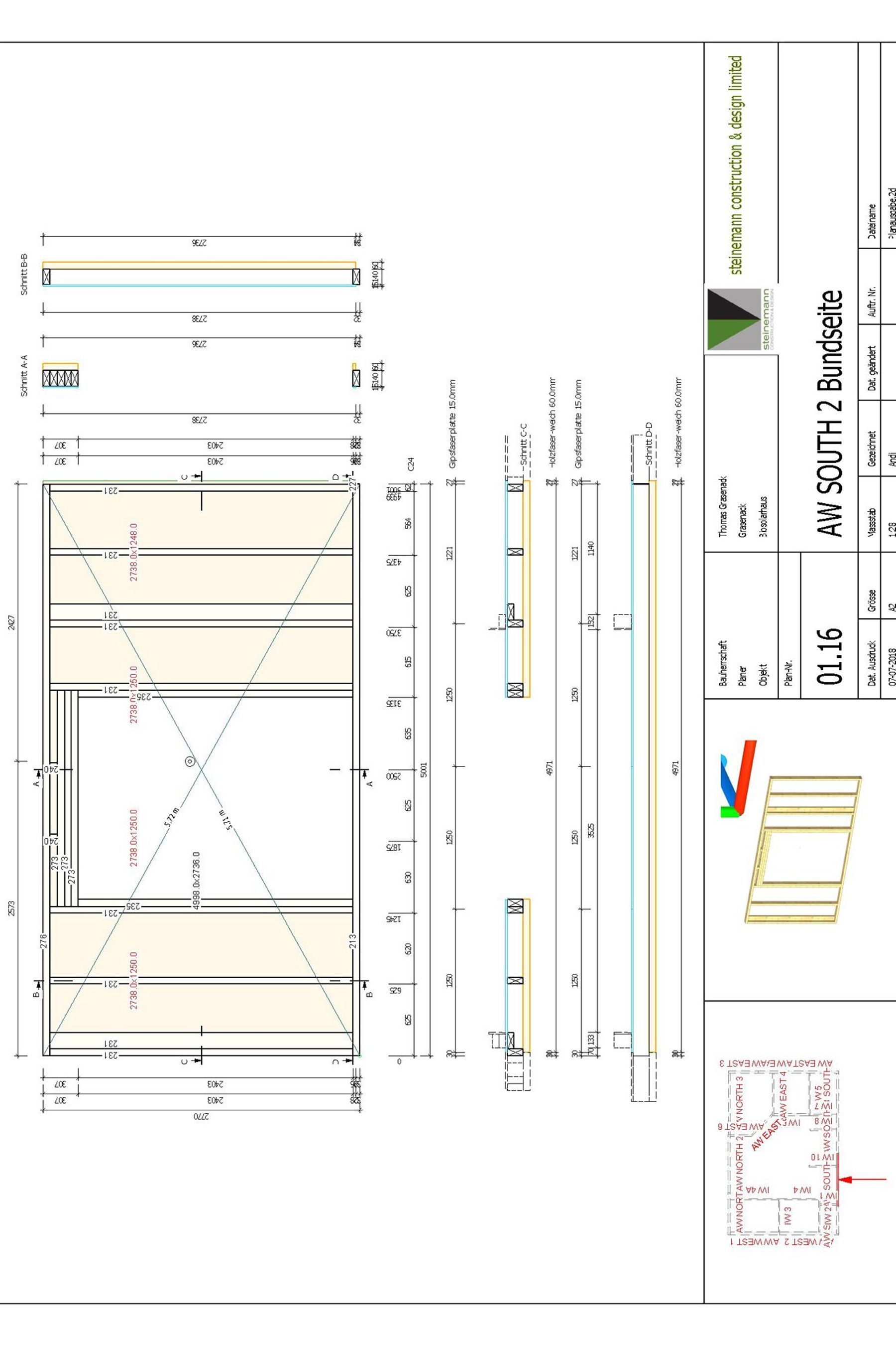 The 3D draft is converted into 2D plans, providing a detailed inventory and comprehensive quantity list for the prefabrication of all the different parts.