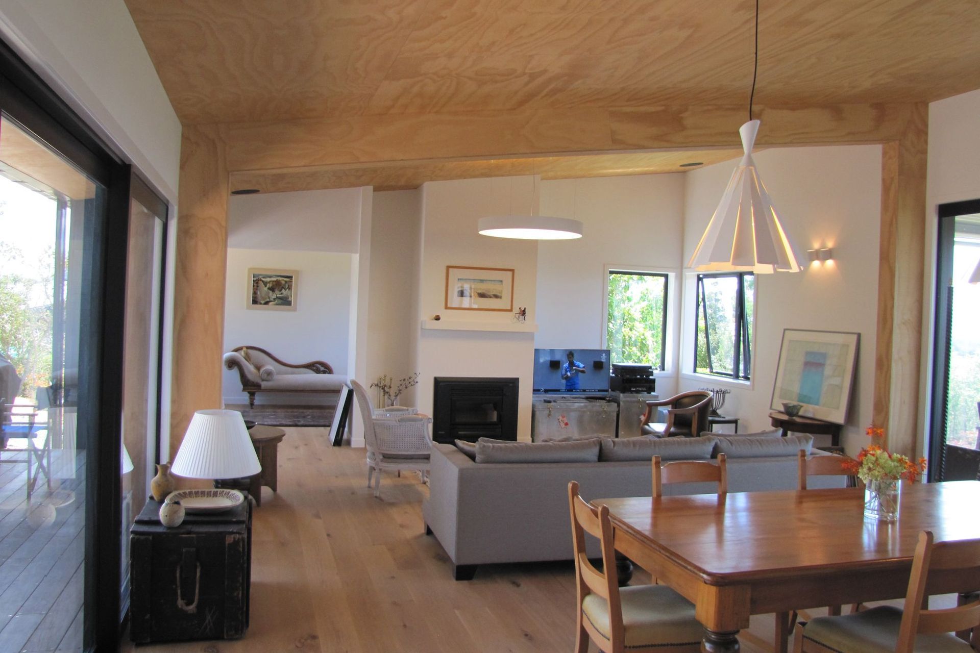 A small retreat offers reading or music room den options