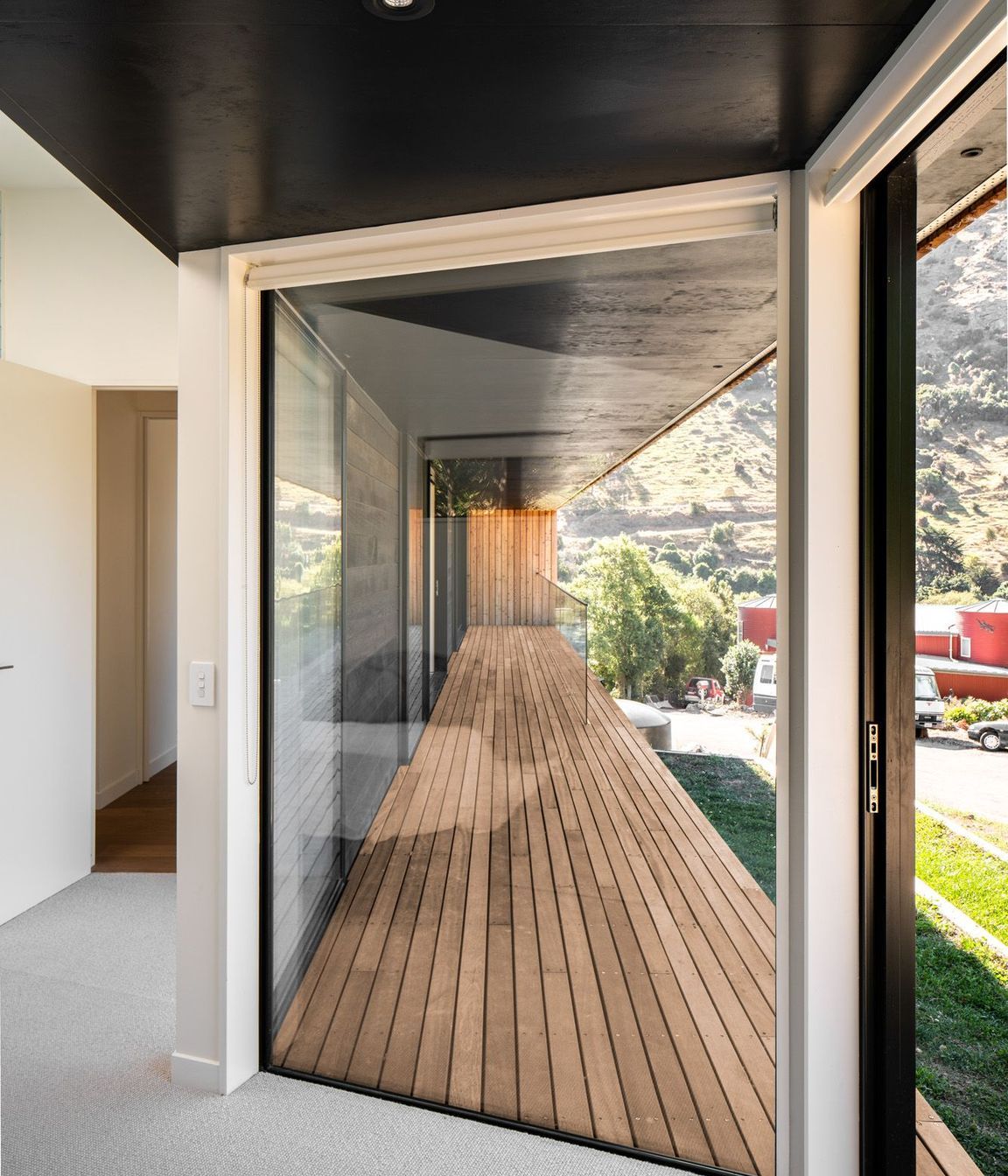 Looking down the length of the balcony.