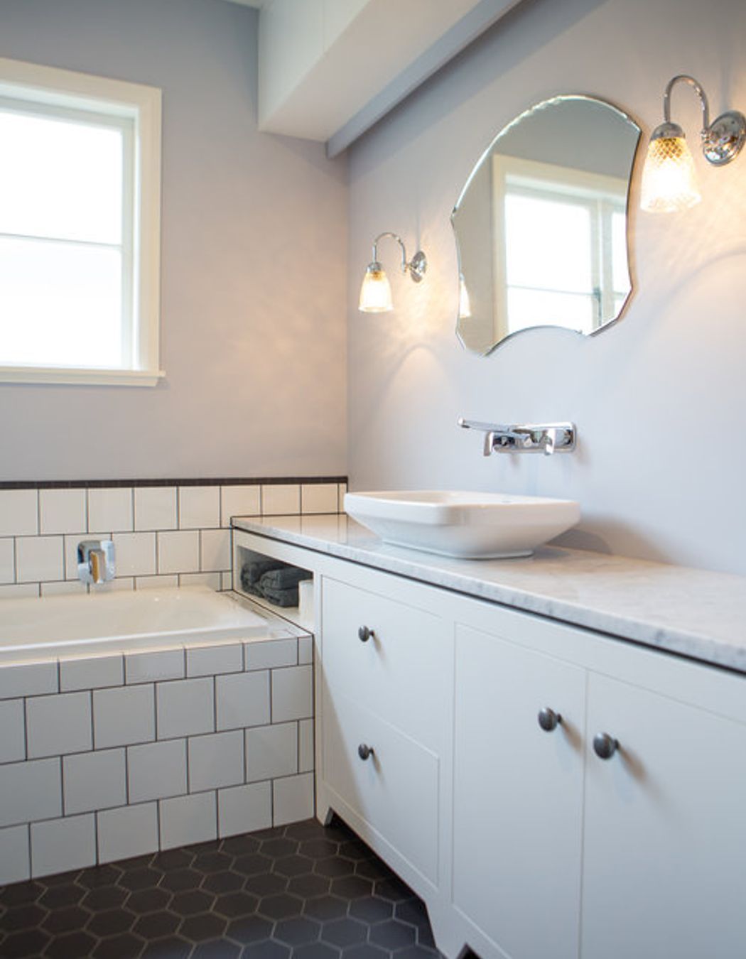 A cohesive palette of materials and design details work in this small space.