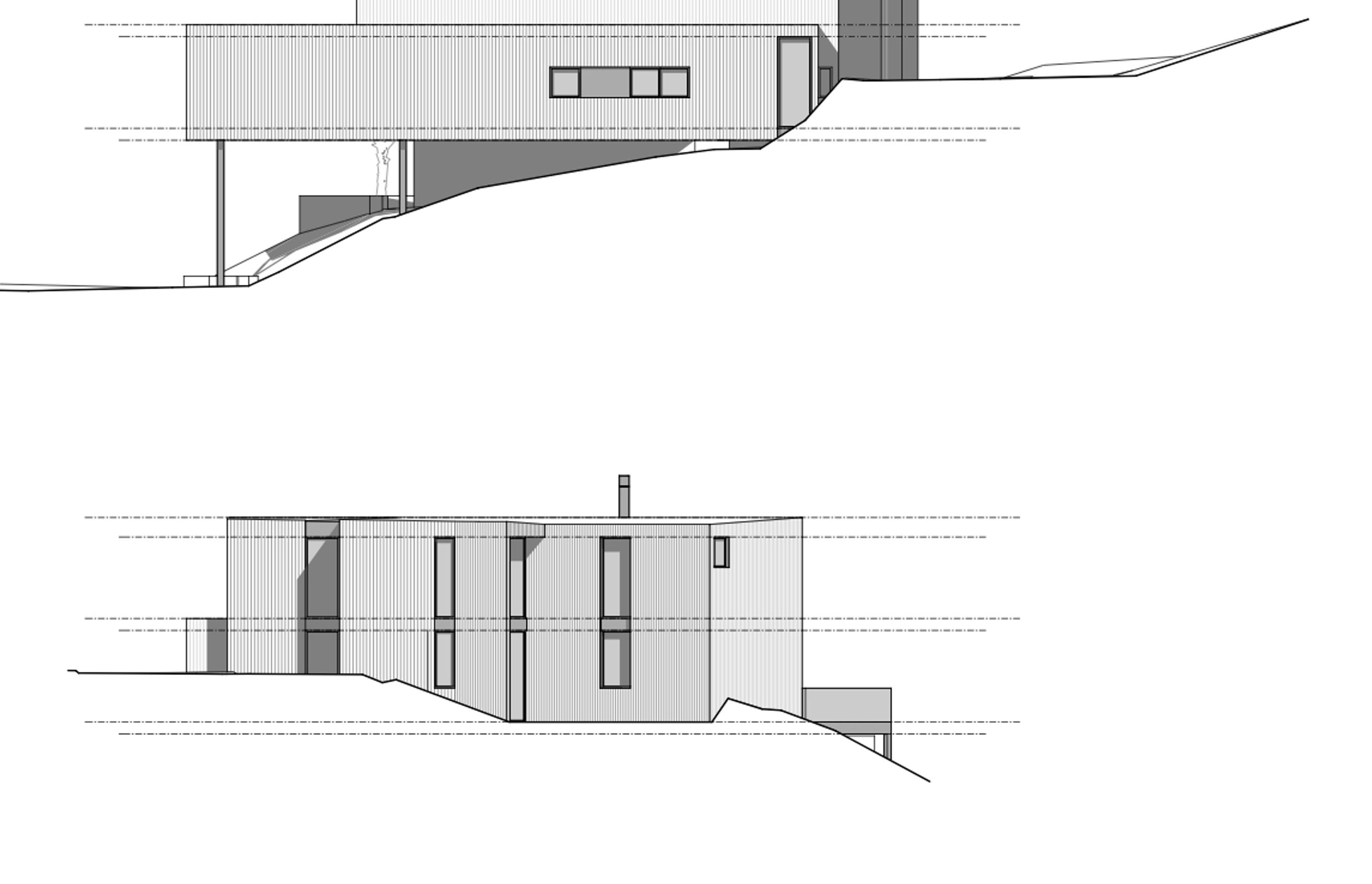 South and east-facing elevations by Co-Lab Architecture. 