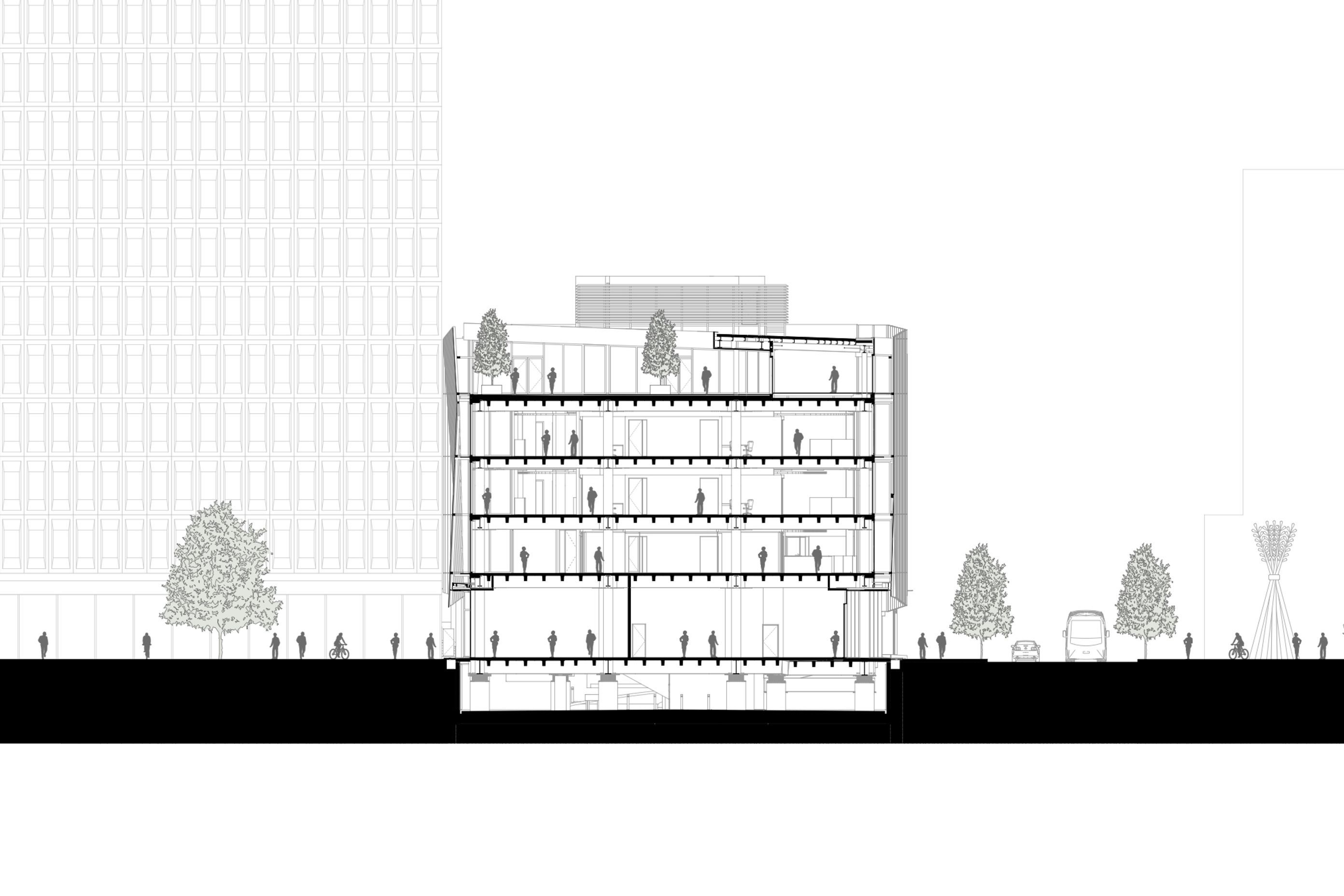 2 Cathedral Square, Christchurch – cross section A by Sheppard &amp; Rout Architects.