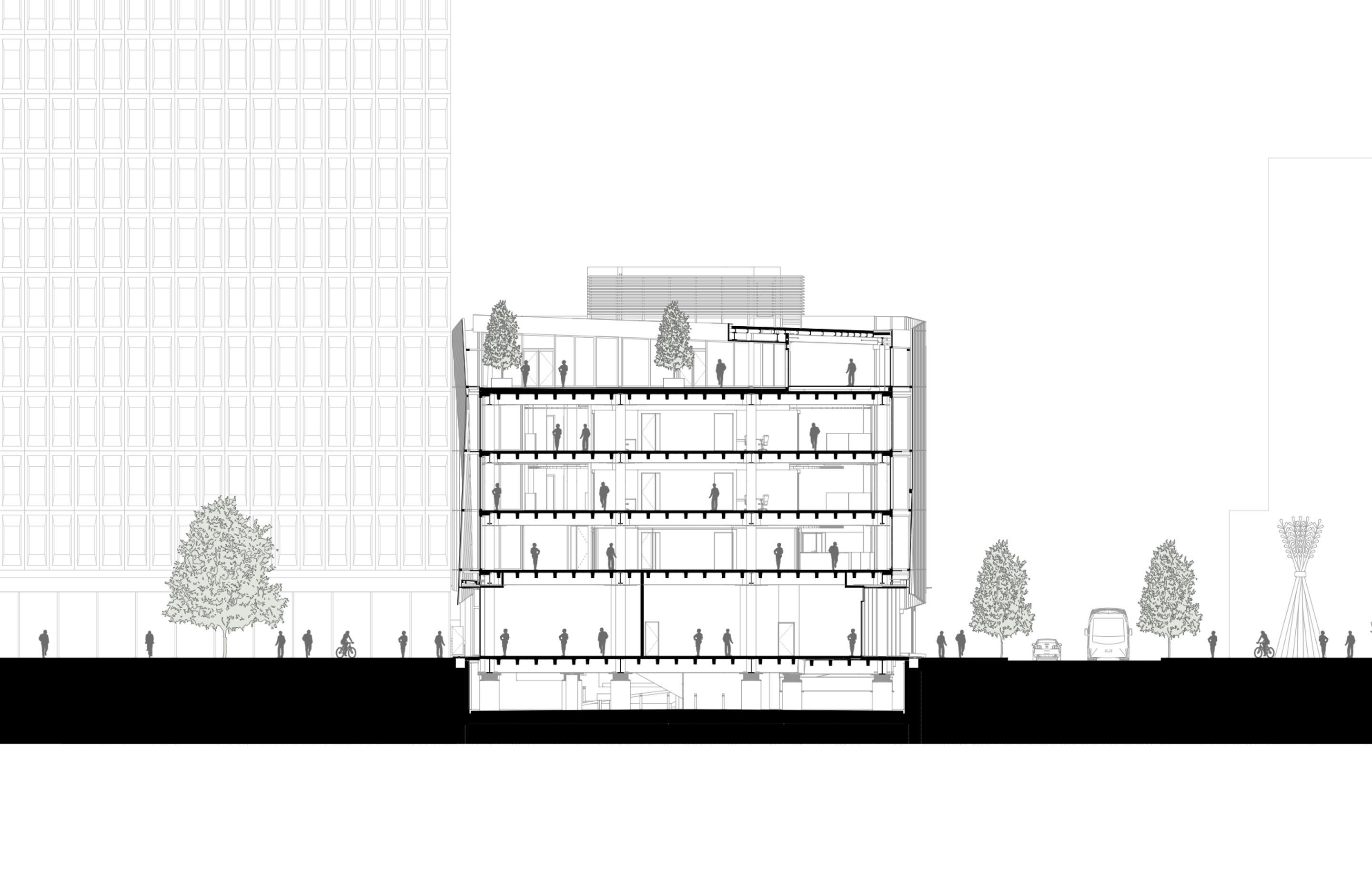 2 Cathedral Square, Christchurch – cross section A by Sheppard &amp; Rout Architects.