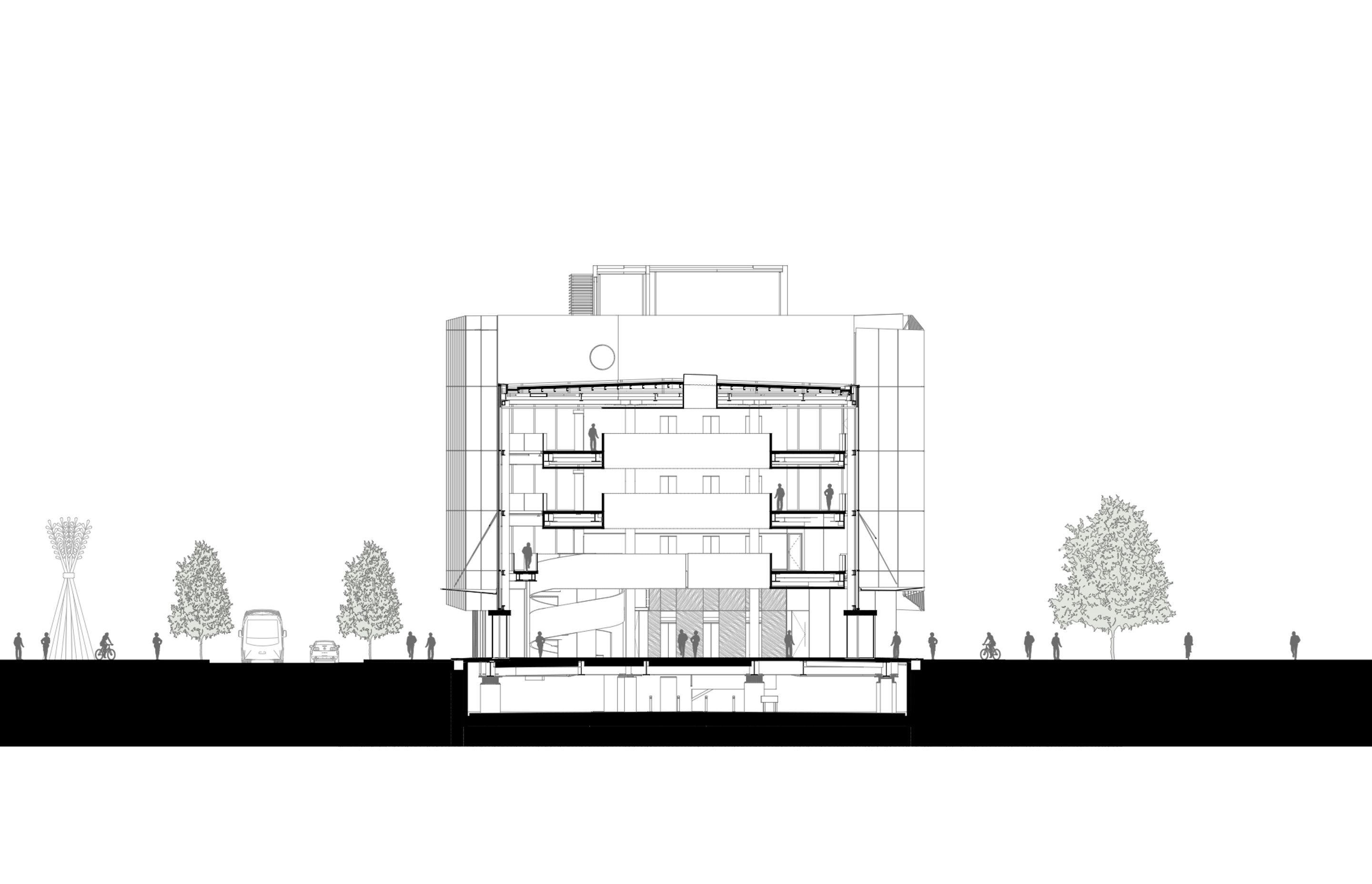 2 Cathedral Square, Christchurch – cross section B by Sheppard &amp; Rout Architects.