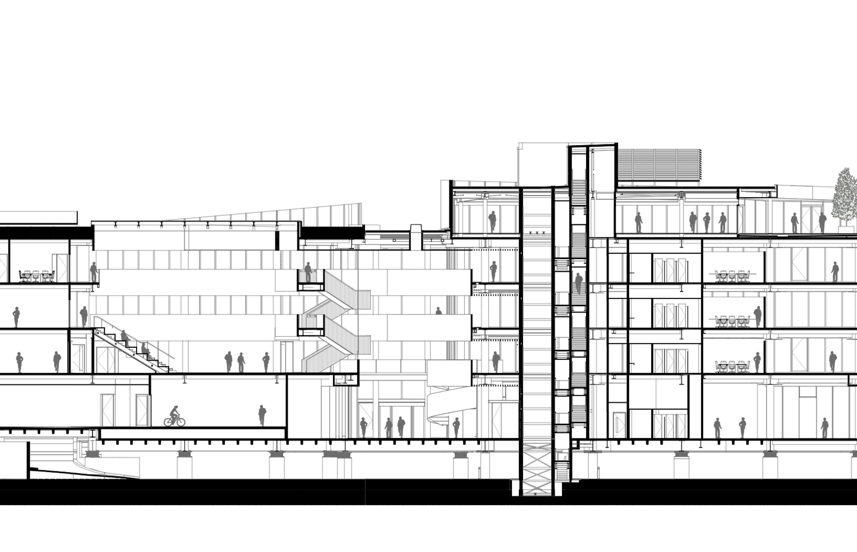2 Cathedral Square, Christchurch – cross section D by Sheppard &amp; Rout Architects.