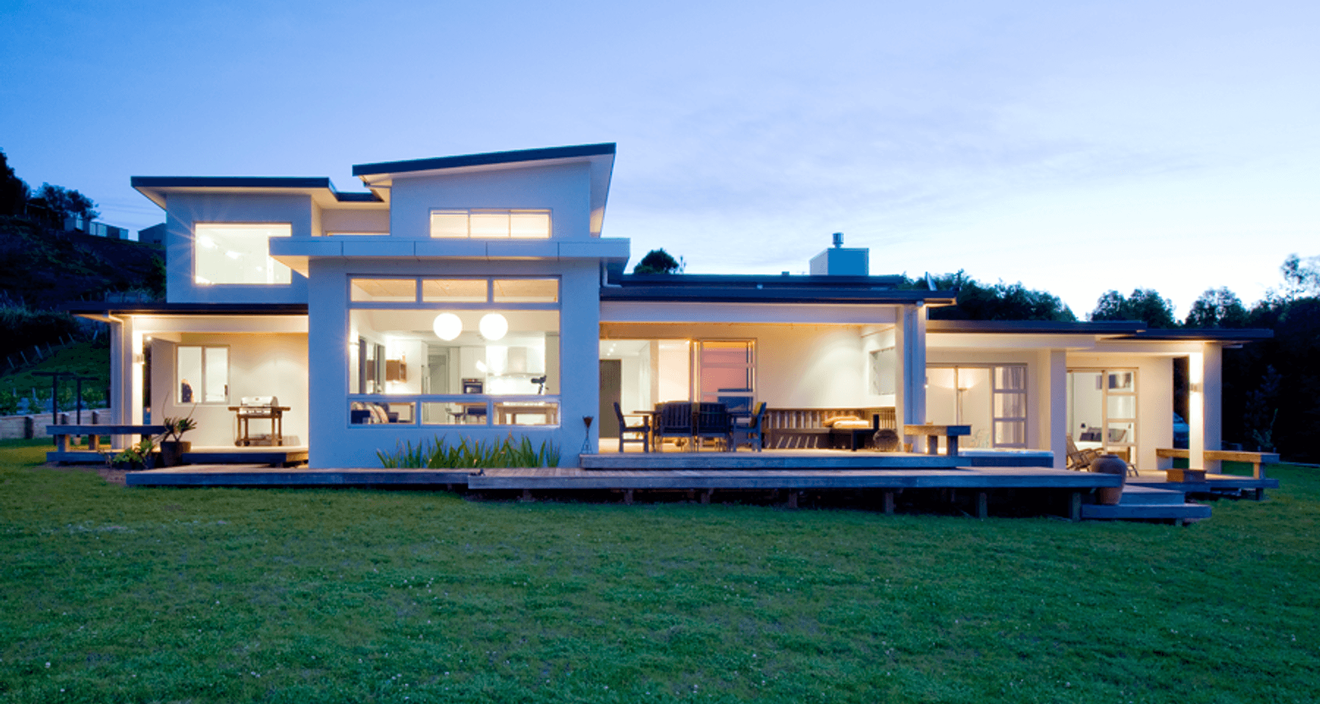 This contemporary four bedroom family home was built to take advantage of the city and coastal views this Minden site provided.
