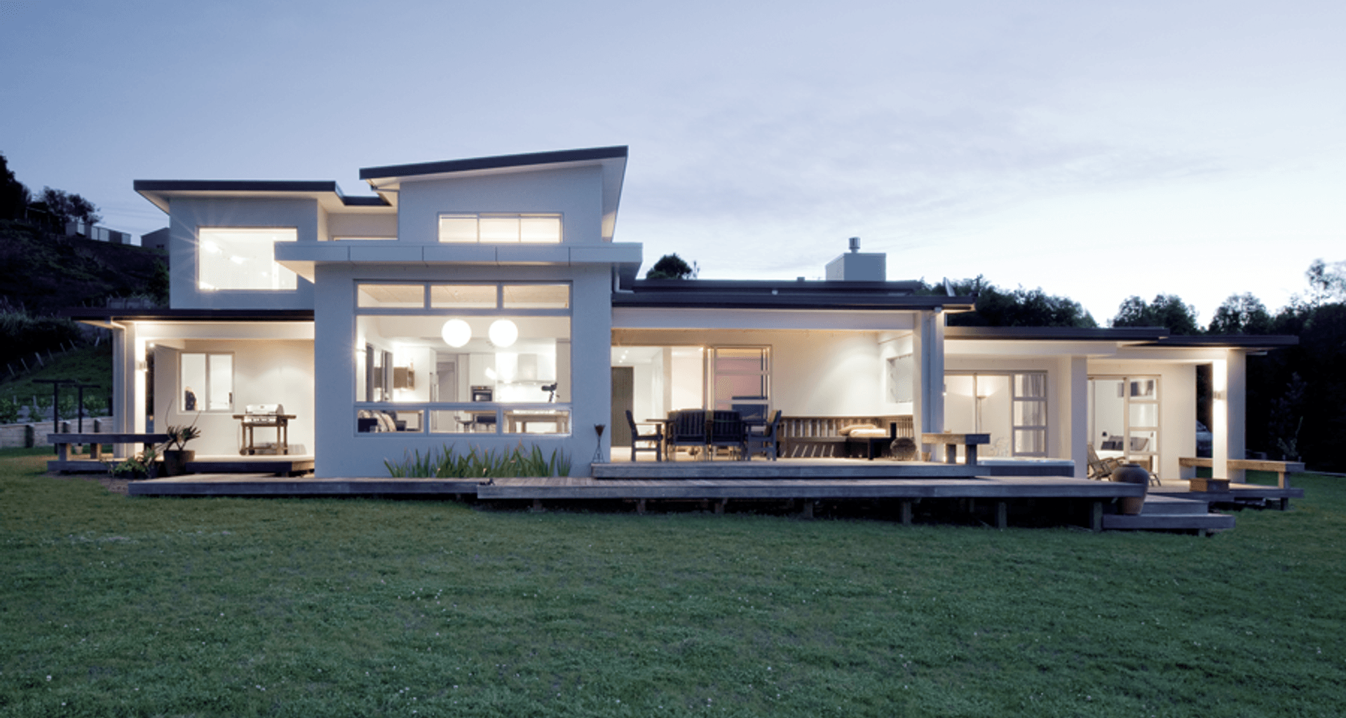 This contemporary four bedroom family home was built to take advantage of the city and coastal views this Minden site provided.