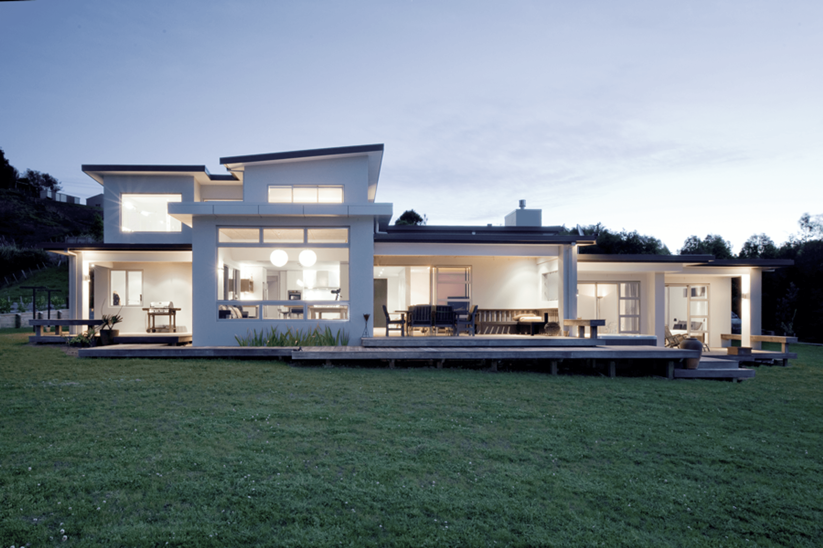 This contemporary four bedroom family home was built to take advantage of the city and coastal views this Minden site provided.