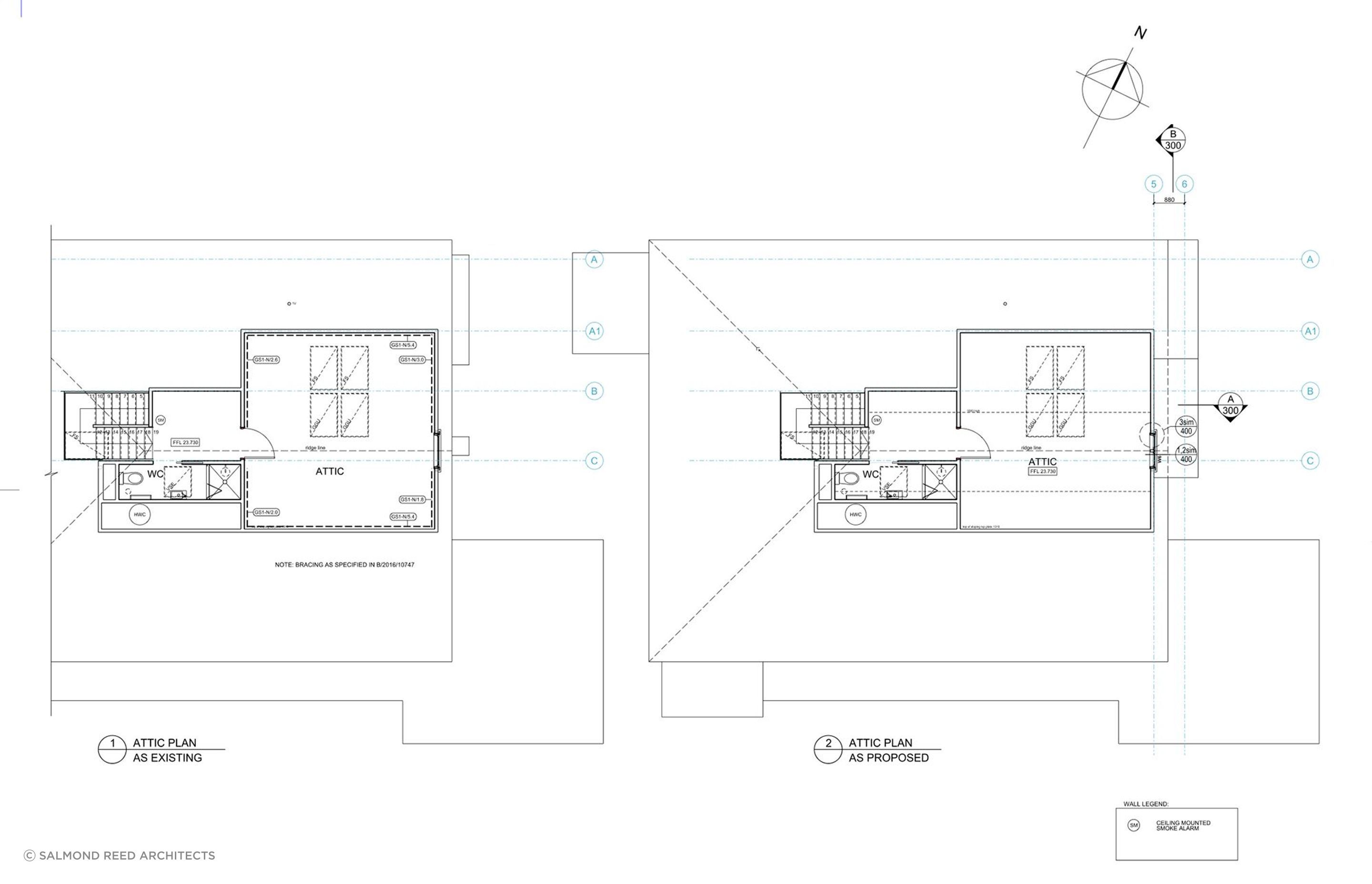 The existing and new attic plans, by Salmond Reed Architects.