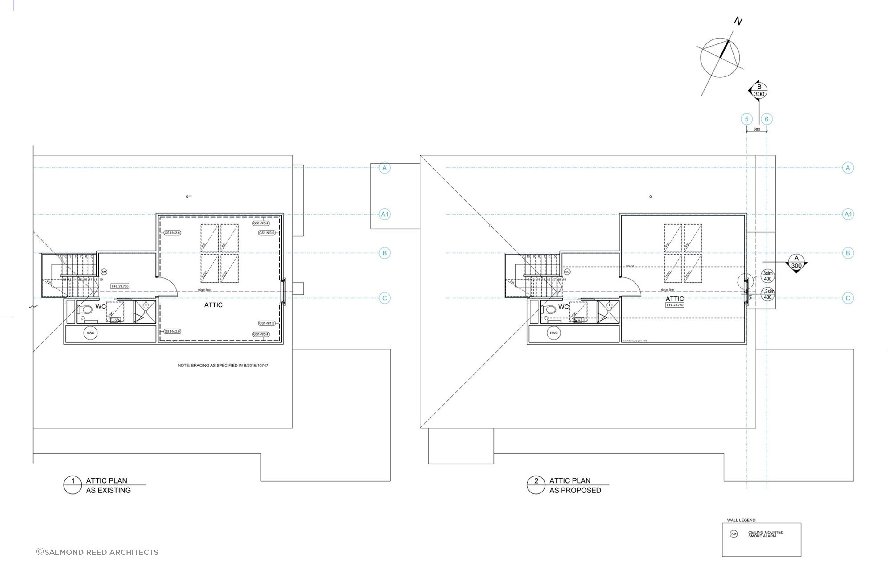 The existing and new attic plans, by Salmond Reed Architects.