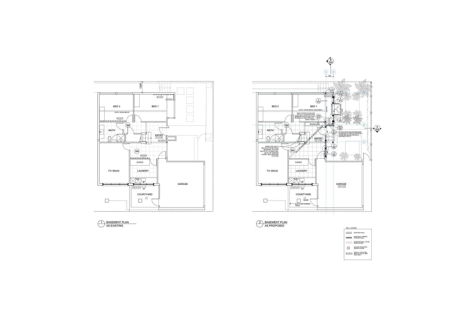 The existing and new basement plans, by Salmond Reed Architects.
