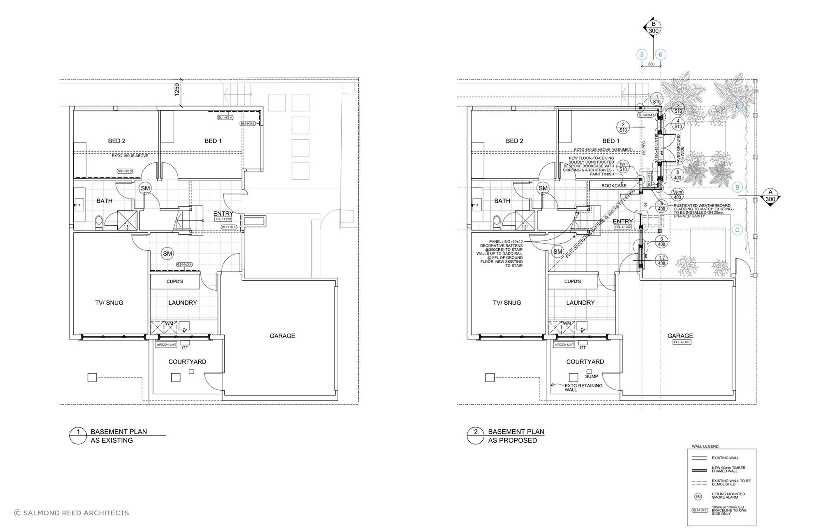 The existing and new basement plans, by Salmond Reed Architects.